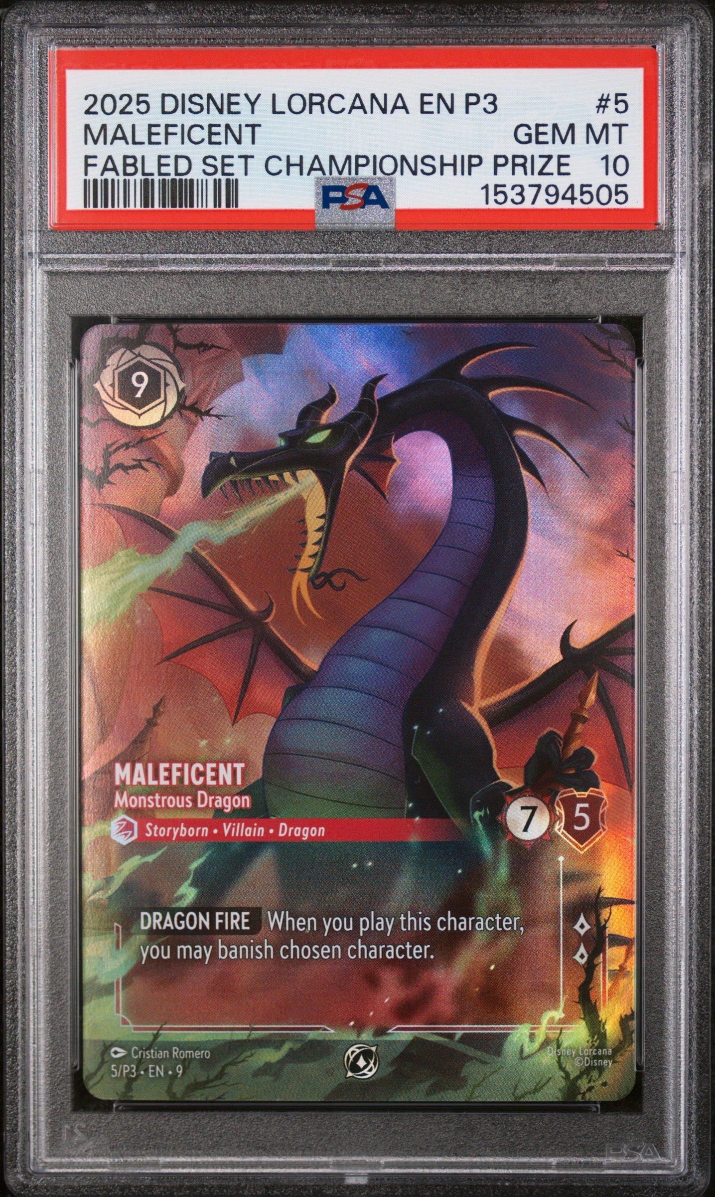 2025 Disney Lorcana En P3-promo 5 Maleficent - Monstrous Dragon Fabled Set  Championship Prize PSA 10 Graded Card | GameStop