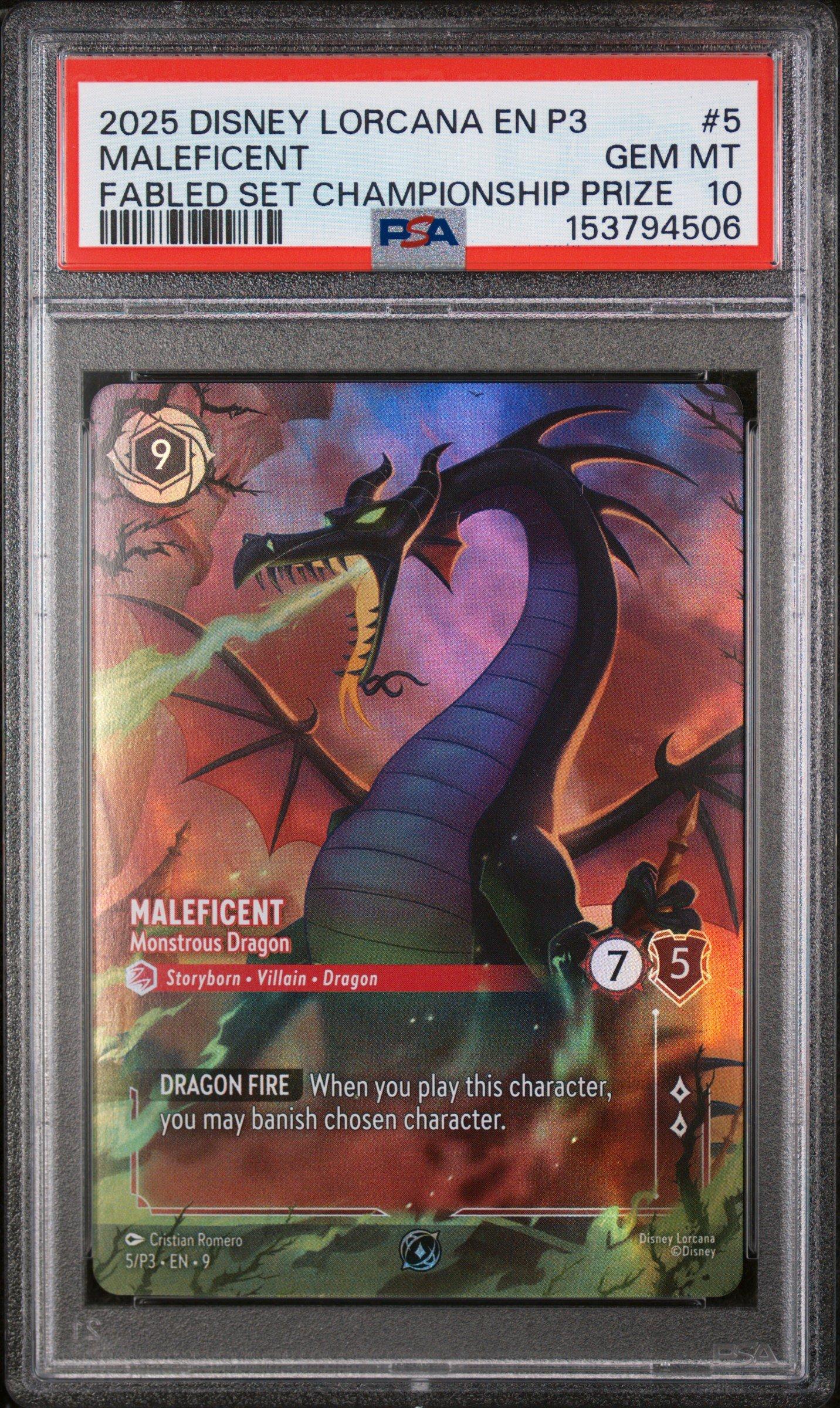 ロルカナ　マレフィセントドラゴン　Maleficent dragon PSA10 2025 Disney Lorcana En P3-promo 5 Maleficent - Monstrous Dragon