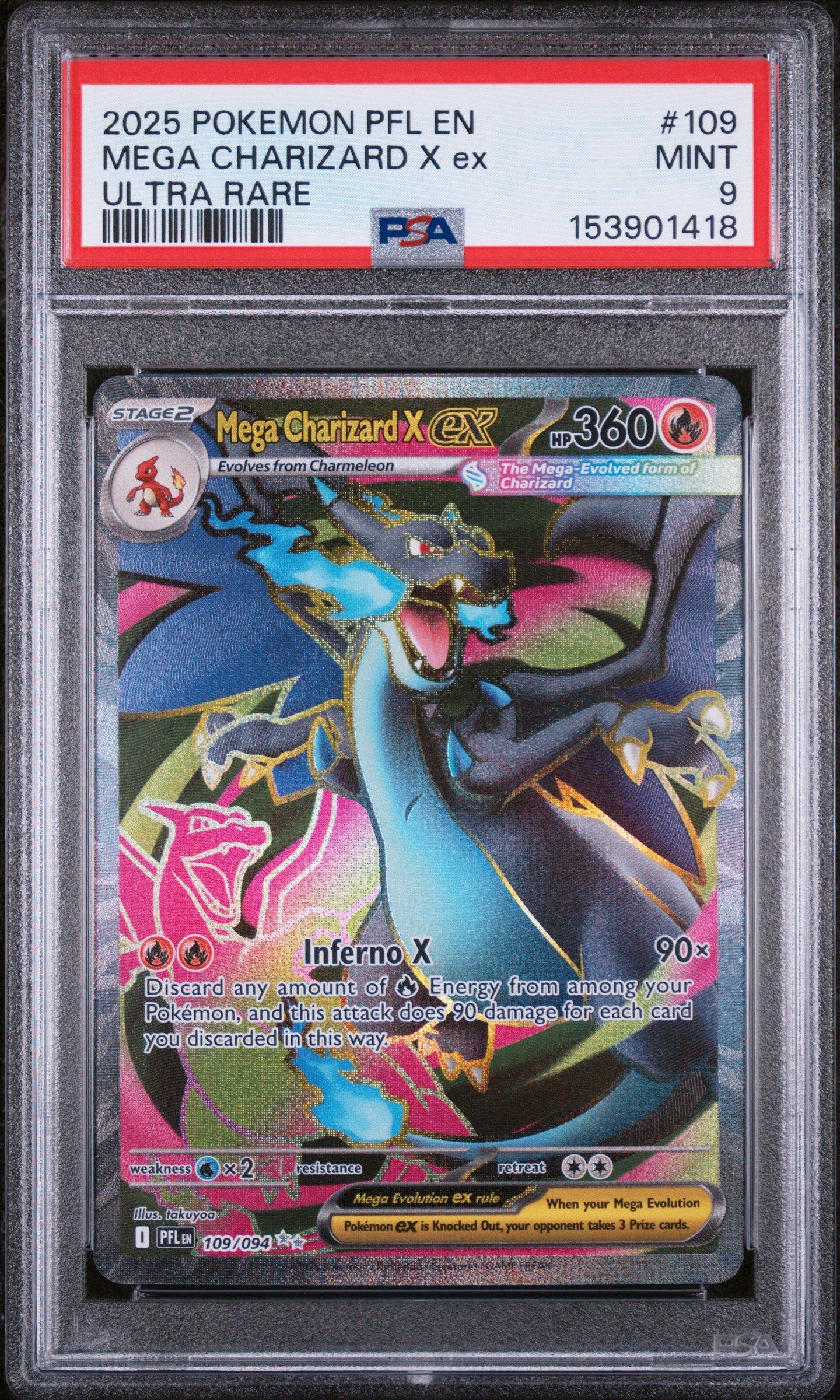2025 Pokemon Pfl En-phantasmal Flames 109 Mega Charizard X Ex Ultra Rare  PSA 9 Graded Card | GameStop