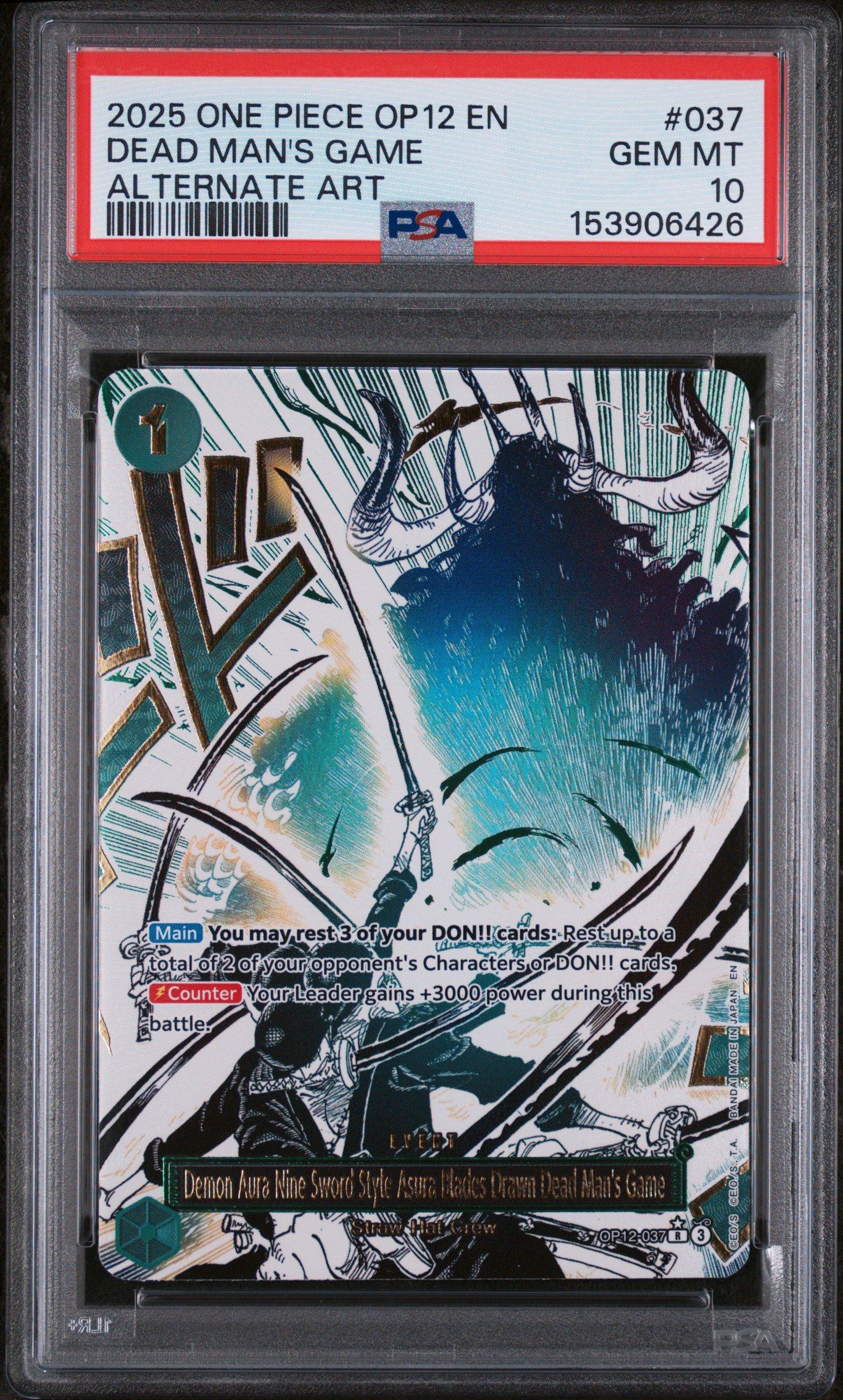 PSA10 DEMON AURA NINE ALTERNATE 鬼気 九刀流 2025 One Piece Op12-legacy Of The Master 037 Demon Aura Nine-sword