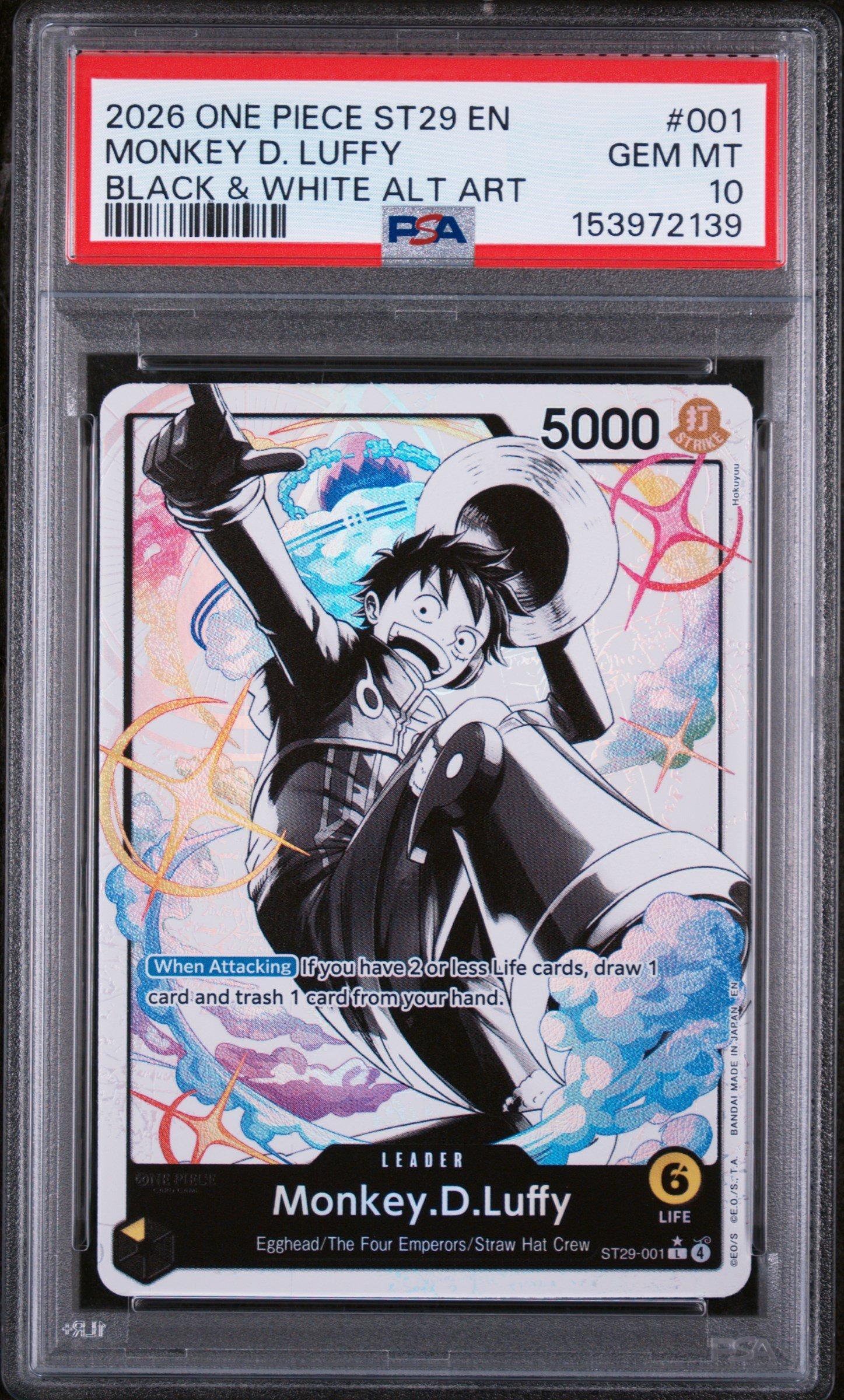 ワンピース カードゲーム PSA10 ST29 JP MONKEY D. LUFFY #001 1795 2026 One Piece Starter Deck St29-egghead 001 Monkey D. Luffy Black