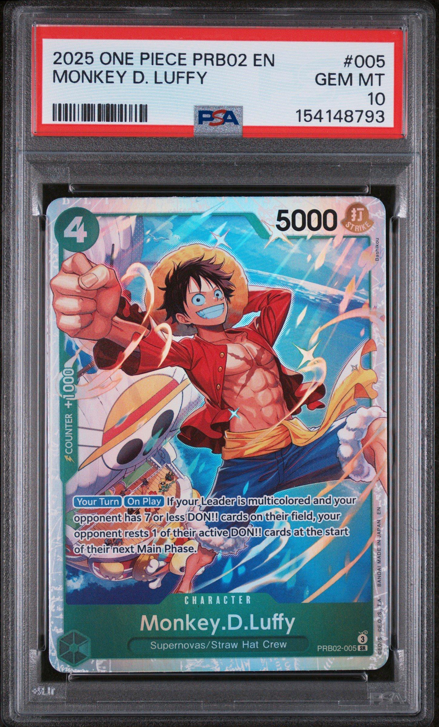 ワンピースカードゲーム モンキー・D・ルフィ PSA10 PRB02-005 Amazon.co.jp: ワンピースカードゲーム PRB02-005 モンキー・D