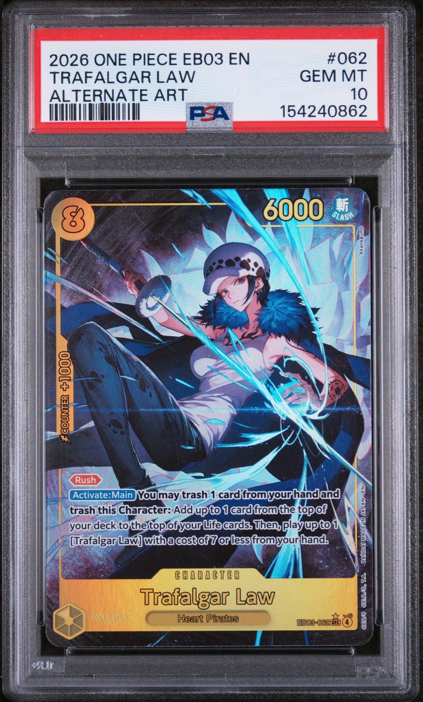 PSA10 TRAFALGAR LAW ALTERNATE ART ロー 2026 One Piece Eb03-extra Booster -one Piece Heroines Edition- 062
