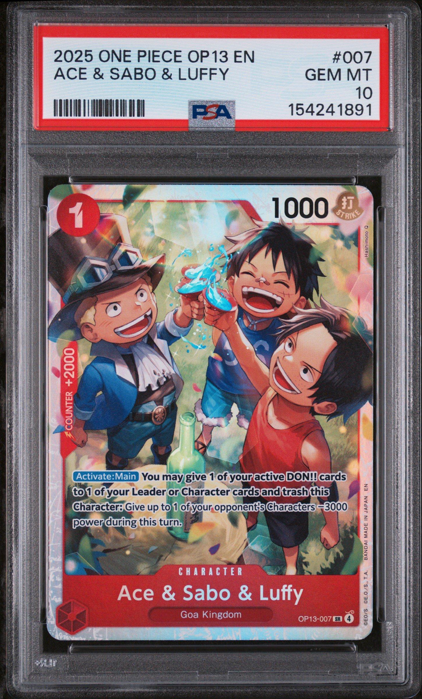 2025 ONE PIECE OP13-JP サボ カード（PSA10） 2025 One Piece Op13-carrying On His Will 007 Ace & Sabo & Luffy