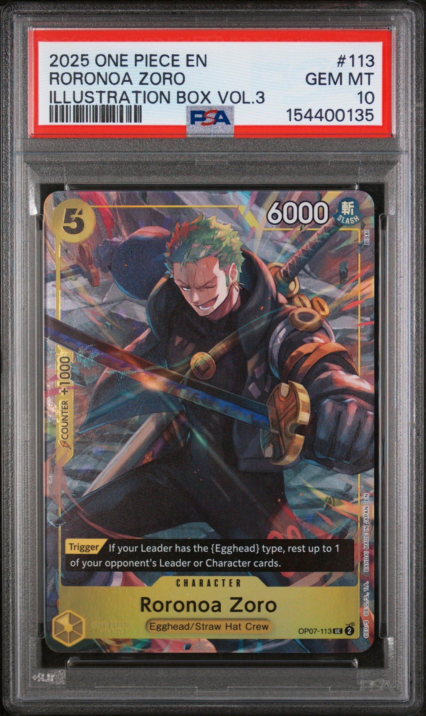 2025 One Piece Roronoa Zoro カード3枚連番 2025 One Piece Promos 113 Roronoa Zoro Illustration Box Vol.3 PSA