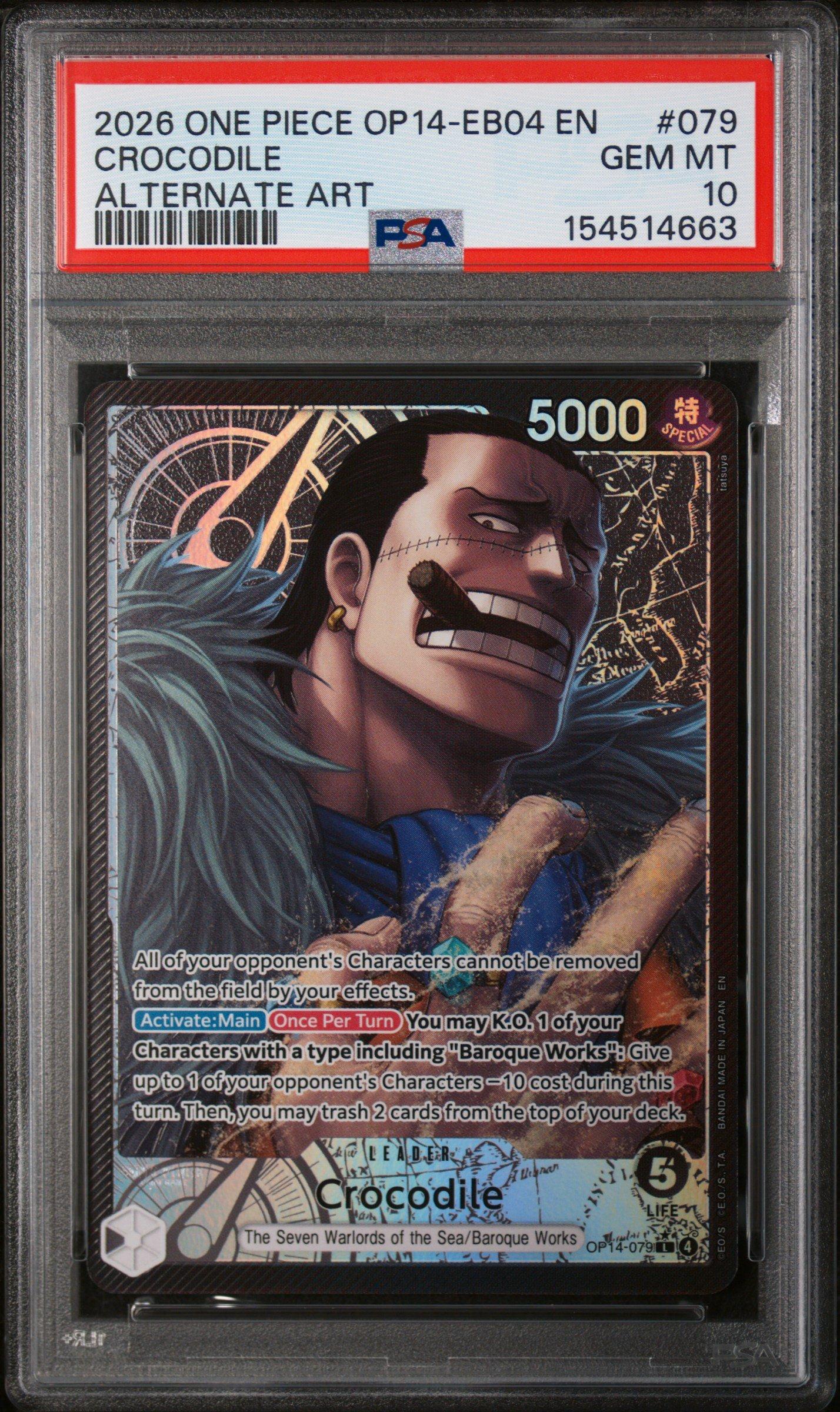 遊戯王 ゴールドプライド エラディケーター PSA10 2026 One Piece Op14-eb04-the Azure Sea's Seven 079 Crocodile