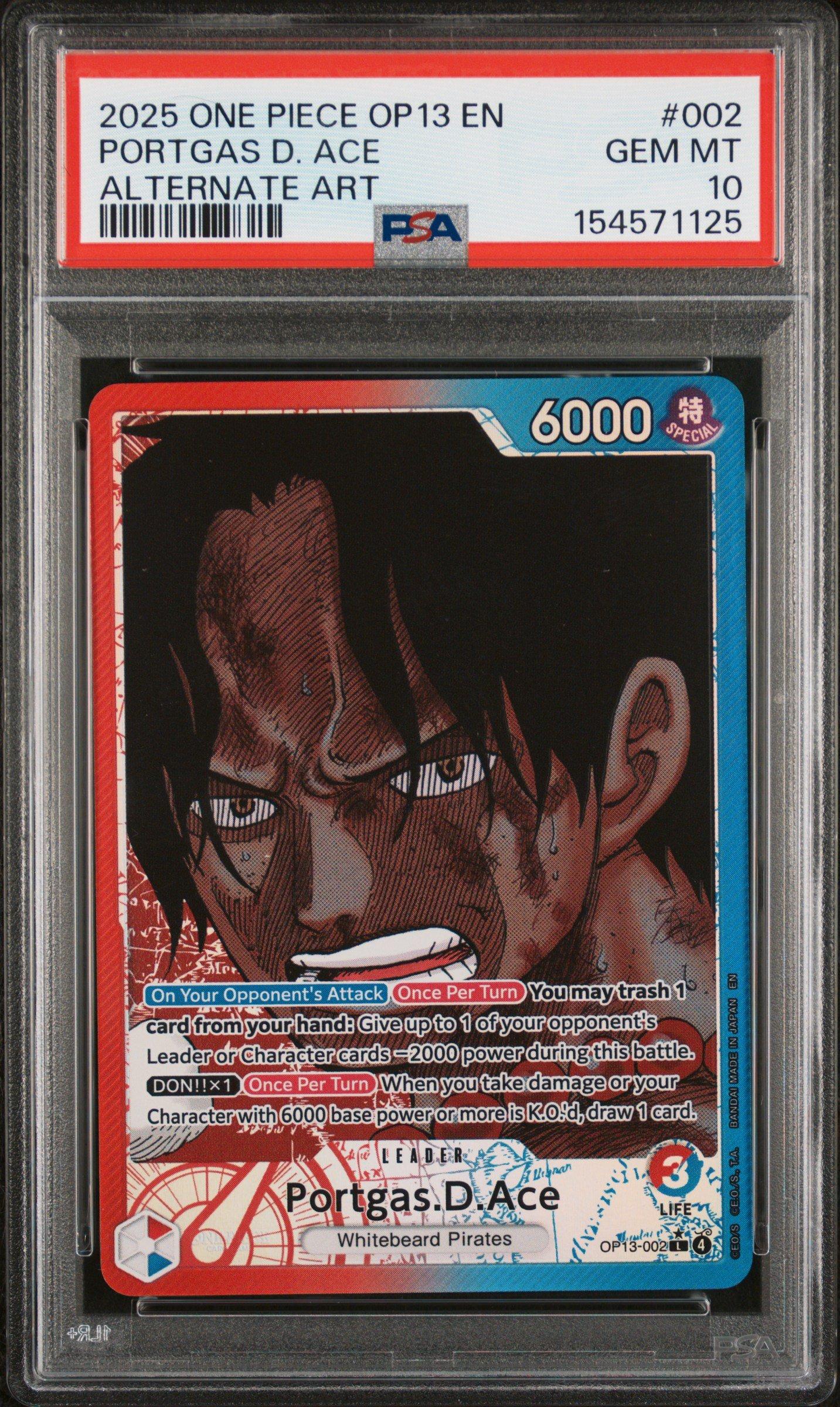 PSA10 ワンピース ポートガス・D・エース OP13-002 ACE PSA 2025 One Piece Op13-carrying On His Will 002 Portgas D. Ace