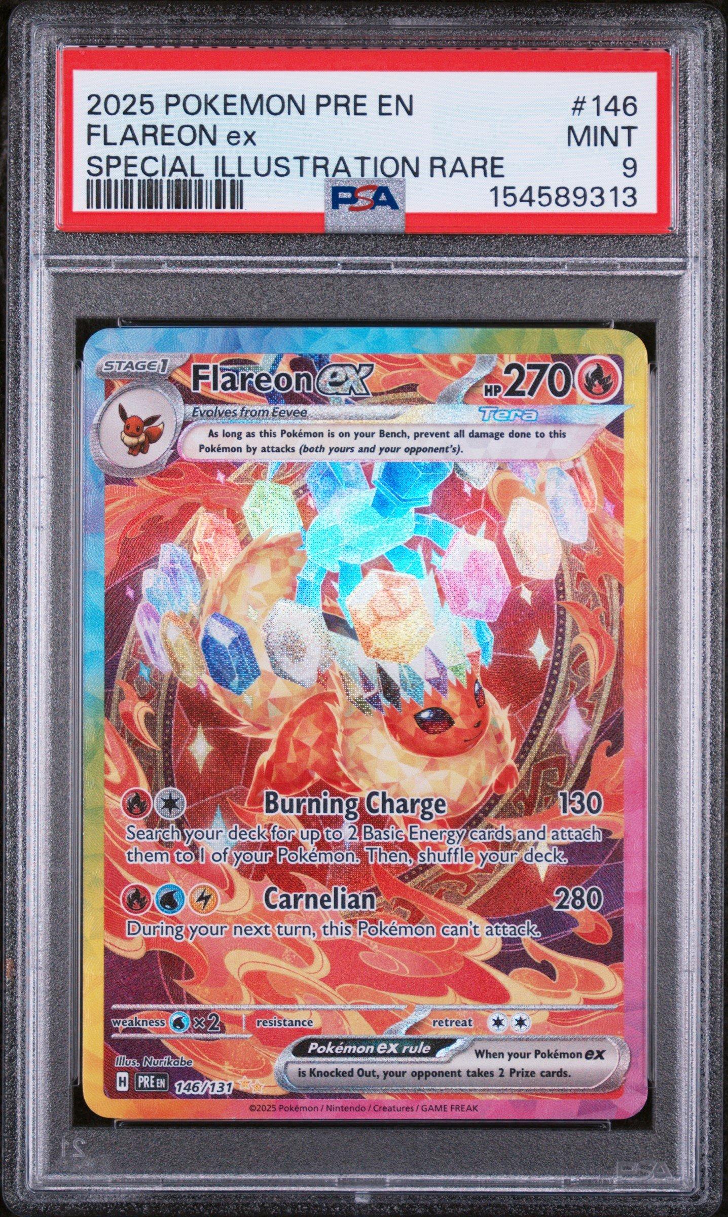 pokemon flareon ex card 2025 Prismatic Evolutions #146 CGC 10 Protected in magnetic acrylic case and featuring a striking image of the captivating character Flareon ex (Special Illustration Rare)