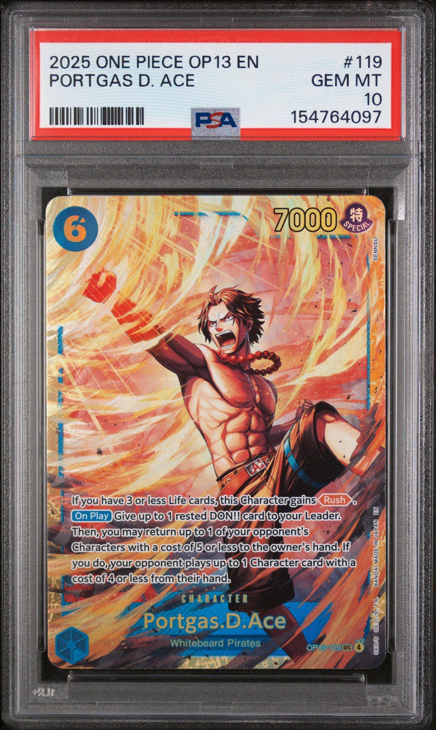 ONE PIECE ポートガス・D・エース #013 GEM MT 10 2025 One Piece Op13-carrying On His Will 119 Portgas D. Ace PSA 10
