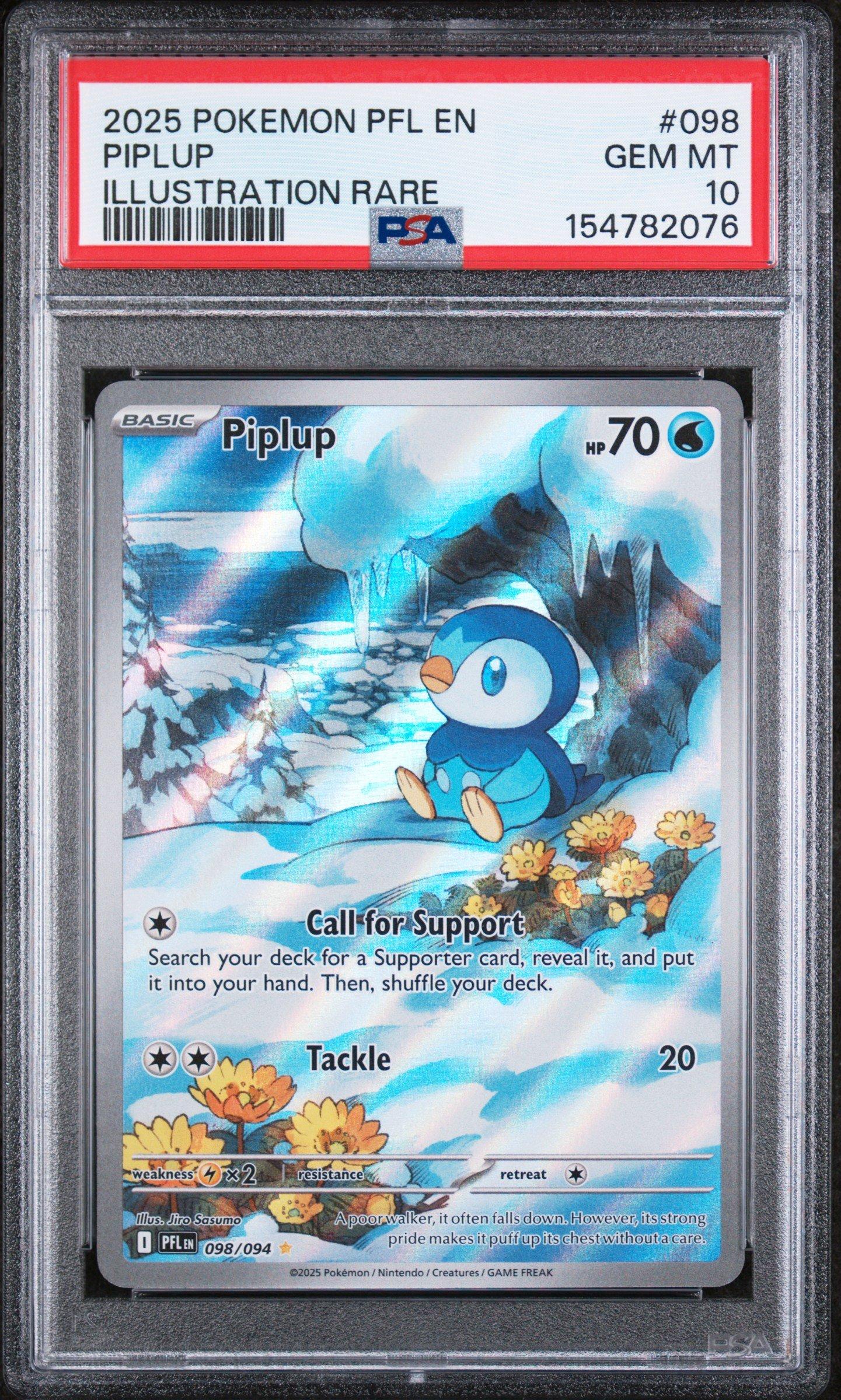2025 Pokemon Pfl En-phantasmal Flames 098 Piplup Illustration Rare PSA 10