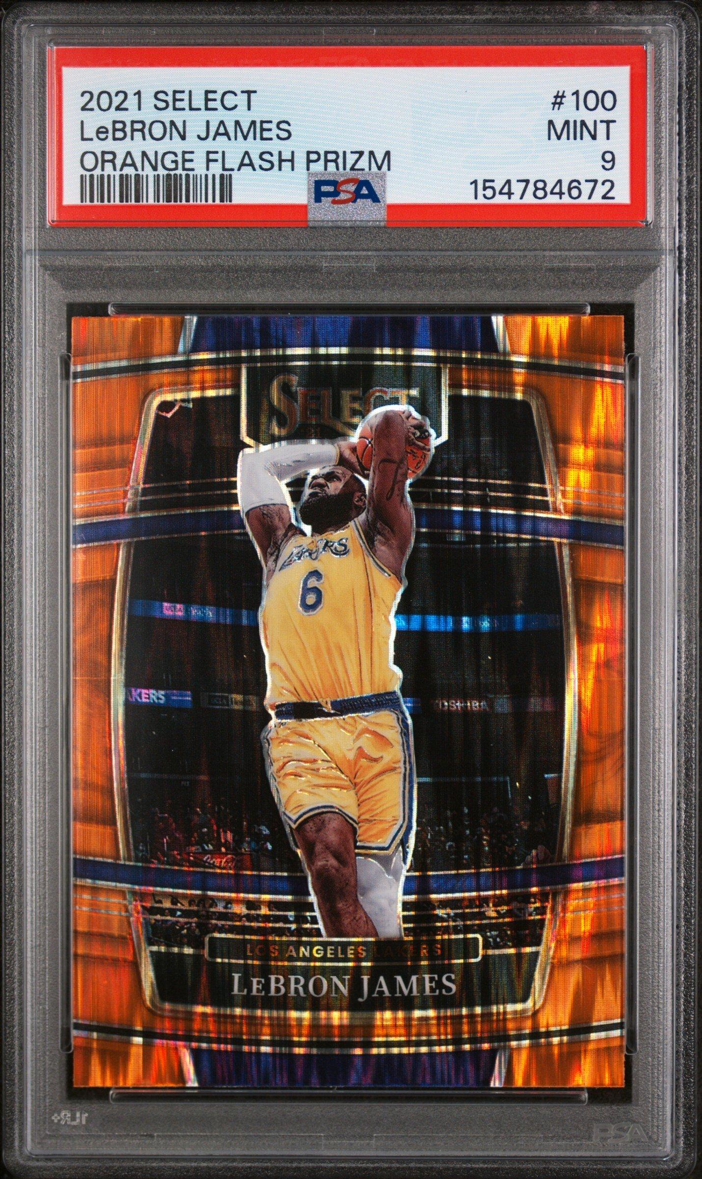 2021 Panini Select 100 Lebron James Orange Flash Prizm PSA 9