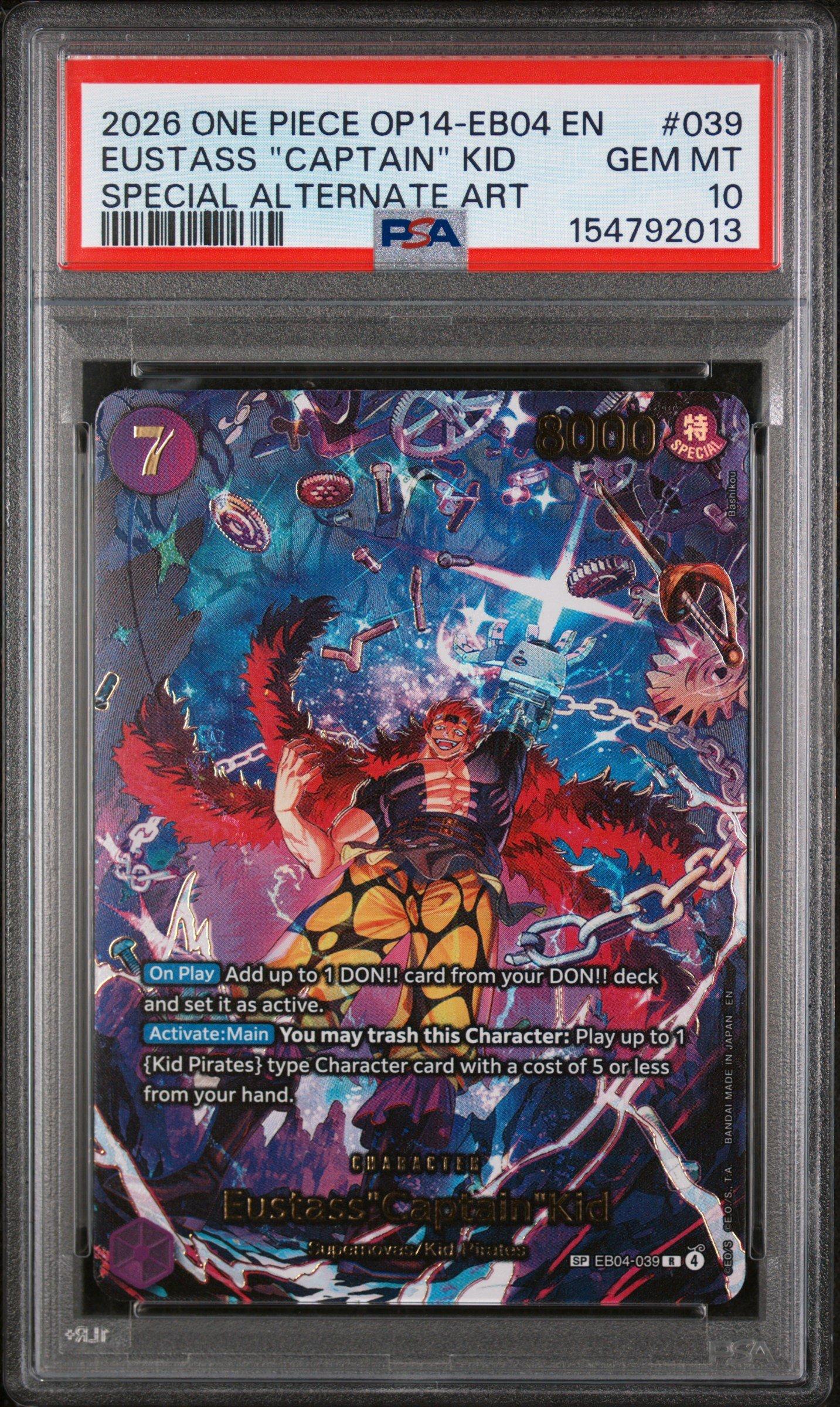 2026 One Piece Op14-eb04-the Azure Seas Seven 039 Eustass captain Kid Special Alternate Art PSA 10