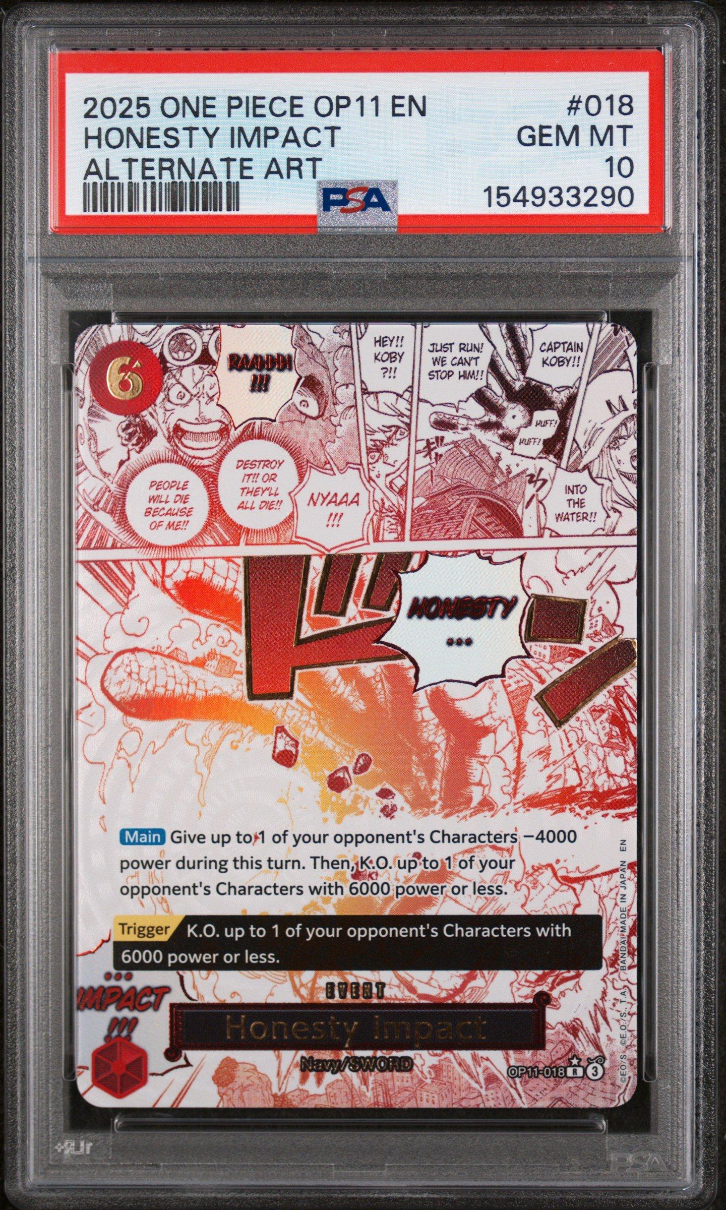 【OP11-018】実直拳骨 オネスティインパクト PSA10 2025 One Piece Op11-a Fist Of Divine Speed 018 Honesty Impact