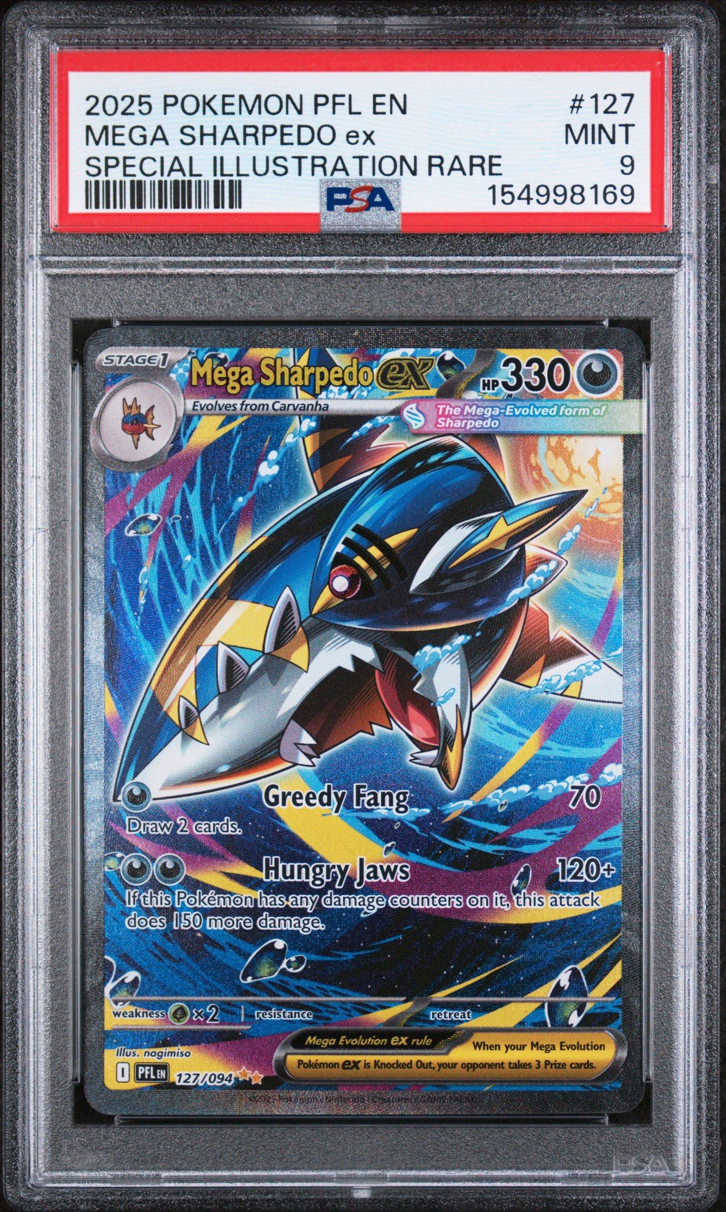 pokemon cards sharpedo ex 2025 Pokemon Pfl En-phantasmal Flames 127 Mega Sharpedo Ex Special  Illustration Rare PSA 9