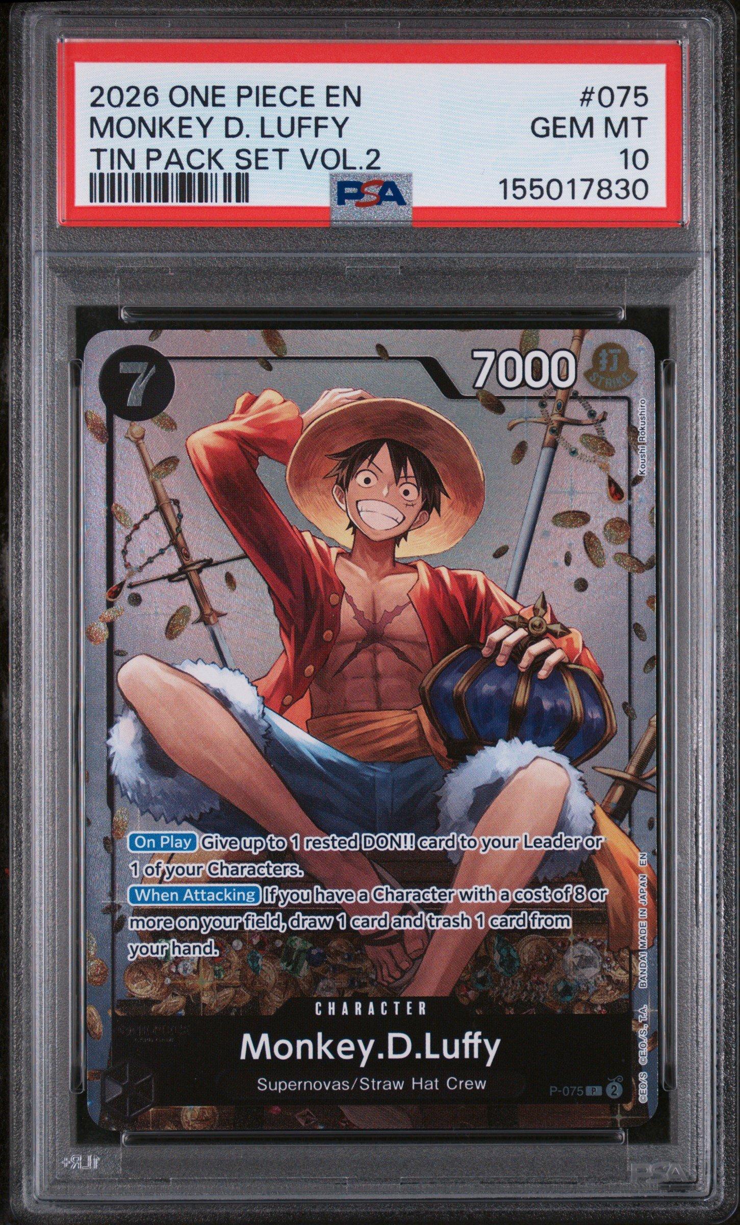 2026 One Piece Promos 075 Monkey D. Luffy Tin Pack Set Vol.2 PSA