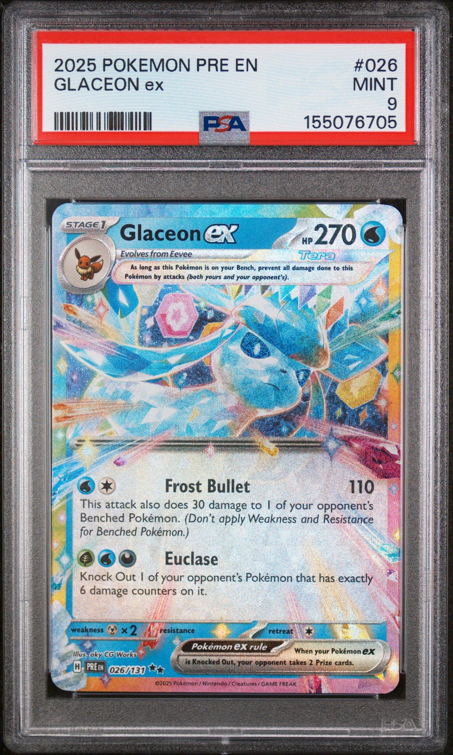 2025 Pokemon Pre En-prismatic Evolutions 026 Glaceon Ex PSA 9