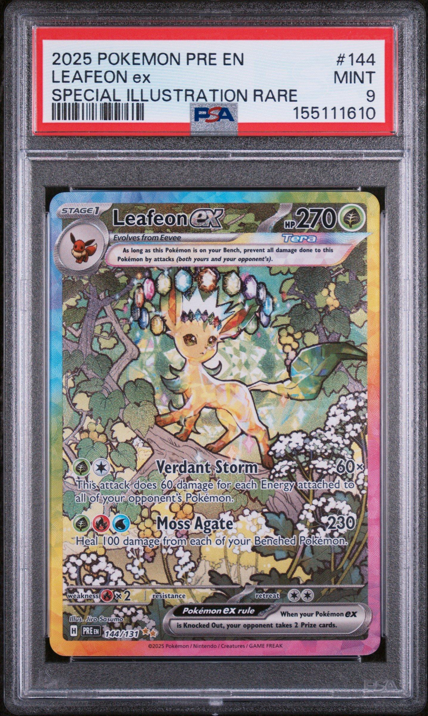 rare leafeon card 2025 Pokemon Pre En-prismatic Evolutions 144 Leafeon Ex Special  Illustration Rare PSA 9 Graded Card