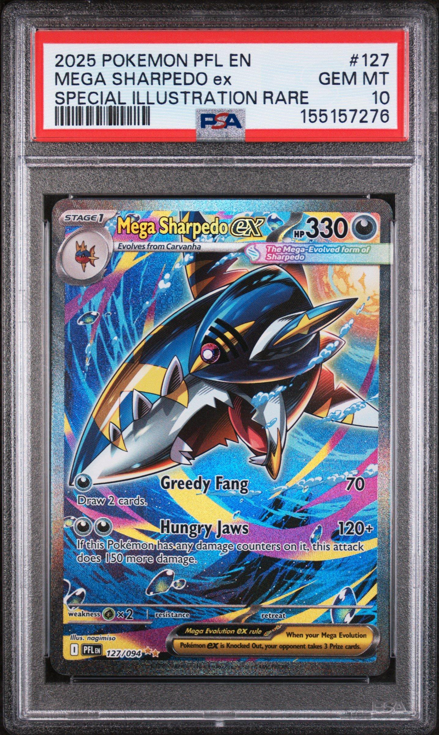 sharkpedo pokemon cards Mega Sharpedo EX 2025 Phantasmal Flames Special Illustration Rare #127 TAG Authenticated 10 Card the official authentication and grading ensure this card remains a verified mainstay of your growing collection. 2025 Pokemon Pfl En-phantasmal Flames