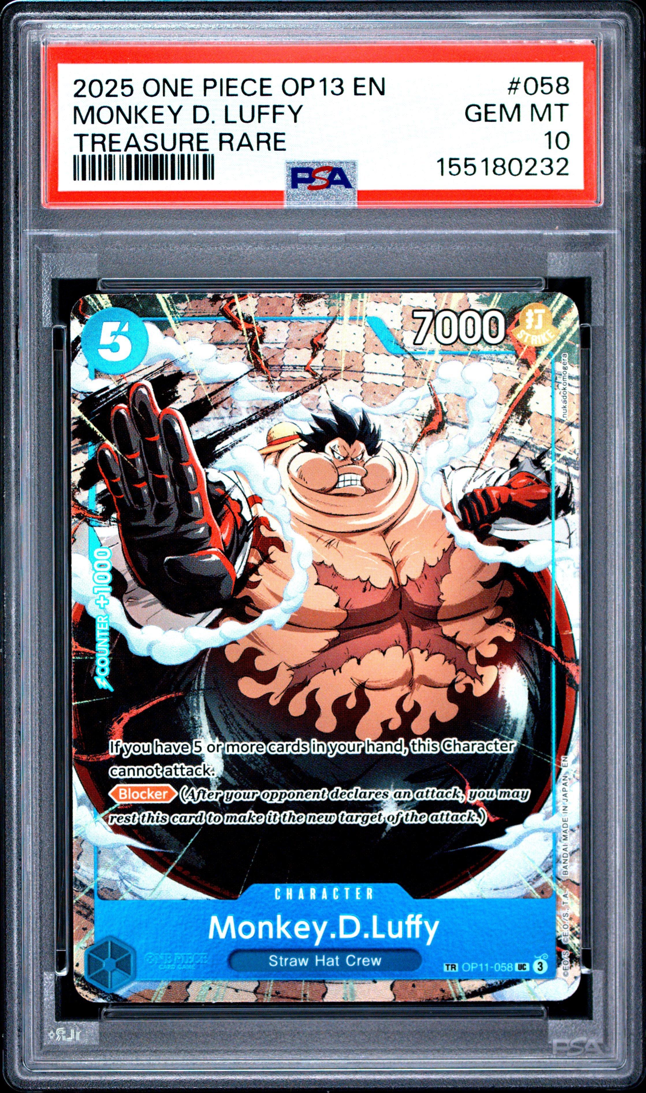 monkey d luffy rare card 2025 One Piece Op13-carrying On His Will 058 Monkey D. Luffy Treasure Rare  PSA 10 Graded Card