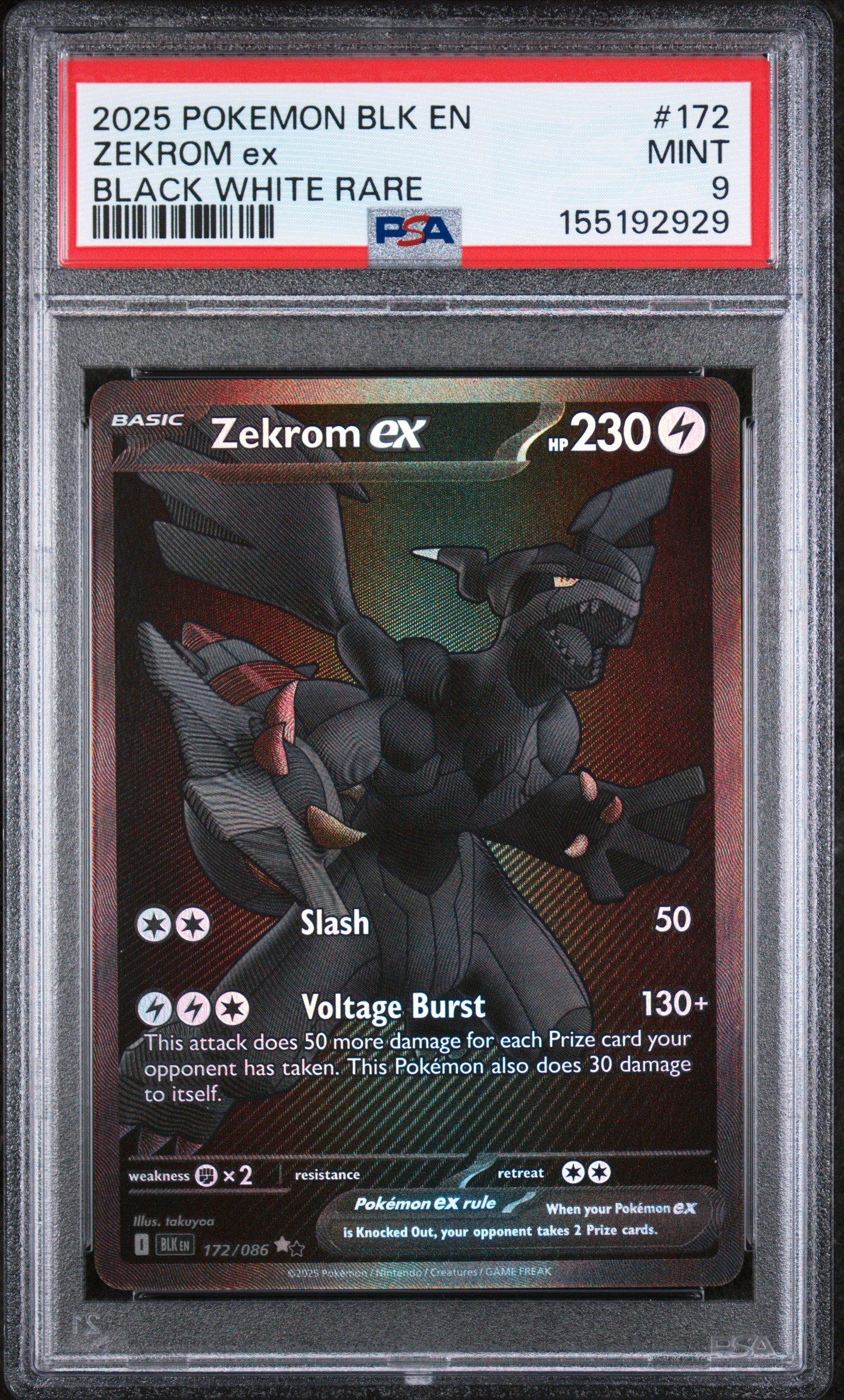 2025 Pokemon Blk En-black Bolt 172 Zekrom Ex Black White Rare PSA
