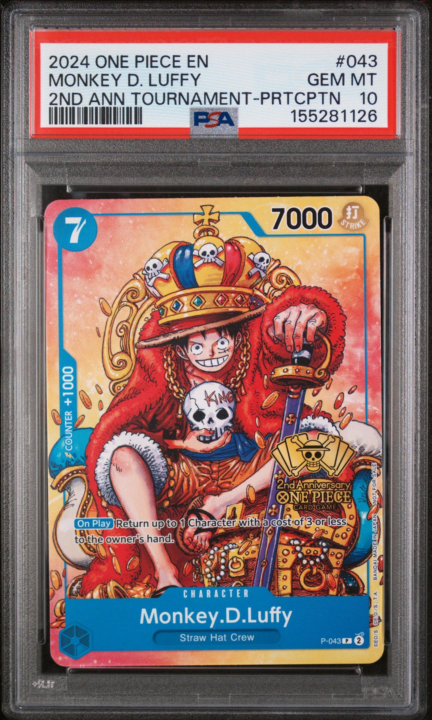 2024 One Piece Promos 043 Monkey D. Luffy 2nd Anniversary  Tournament-participation PSA 10