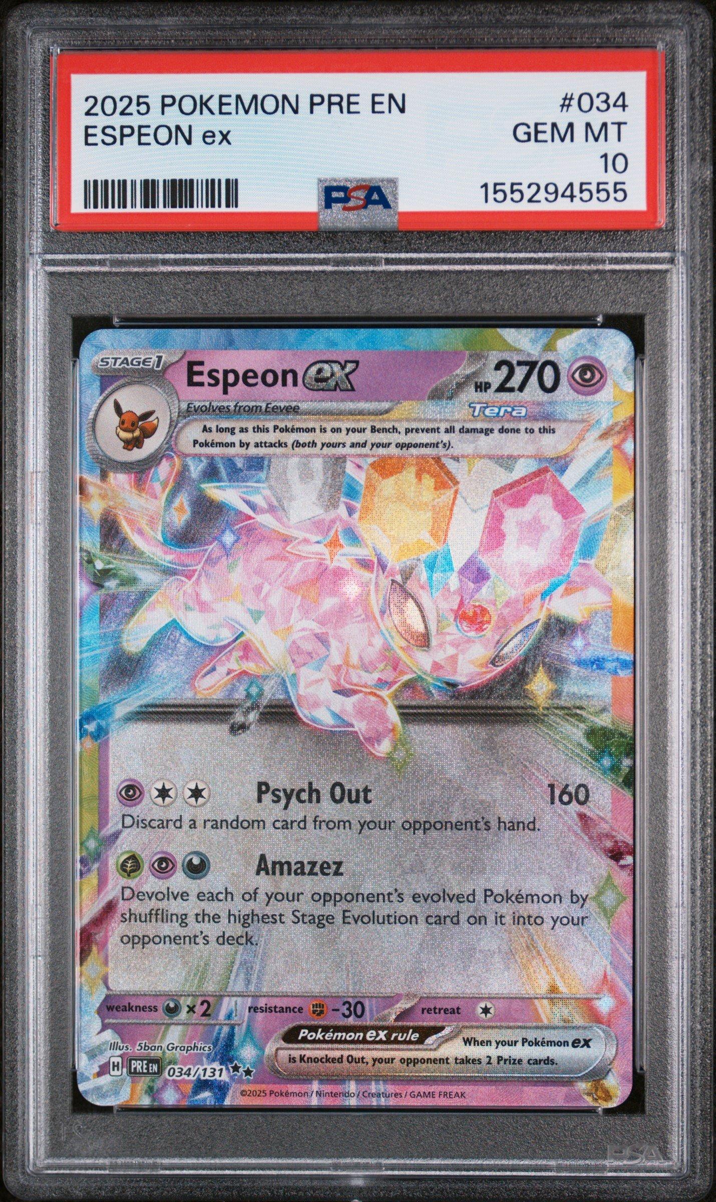 2025 Pokemon Pre En-prismatic Evolutions 034 Espeon Ex PSA 10