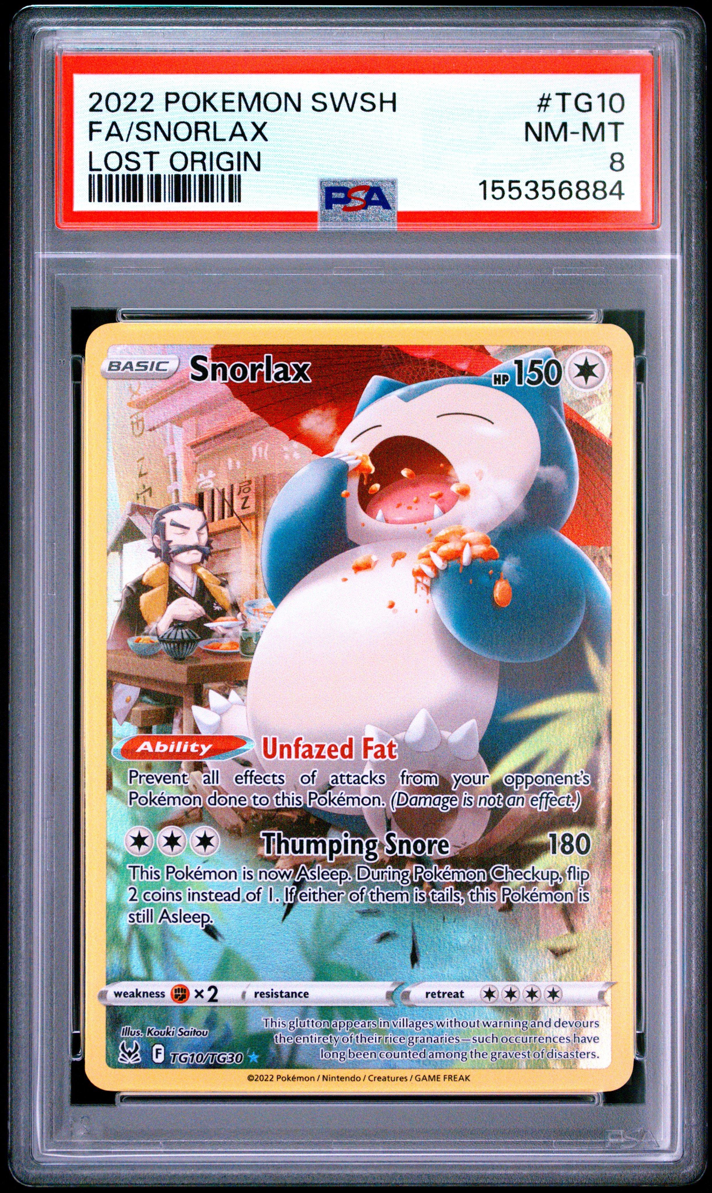 2022 Pokemon Sword & Shield Lost Origin Tg10 Full Art/snorlax PSA