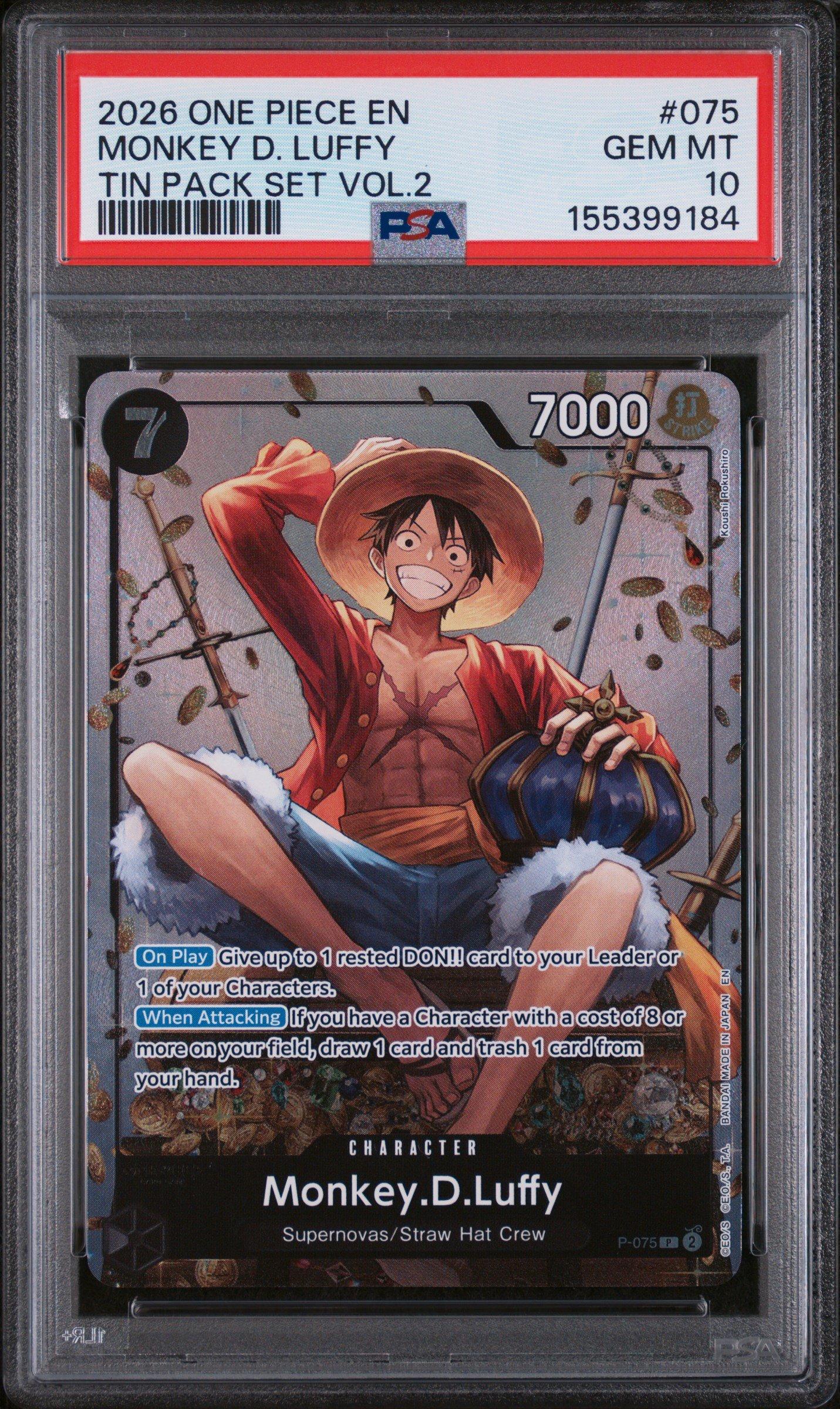 2026 One Piece Promos 075 Monkey D. Luffy Tin Pack Set Vol.2 PSA