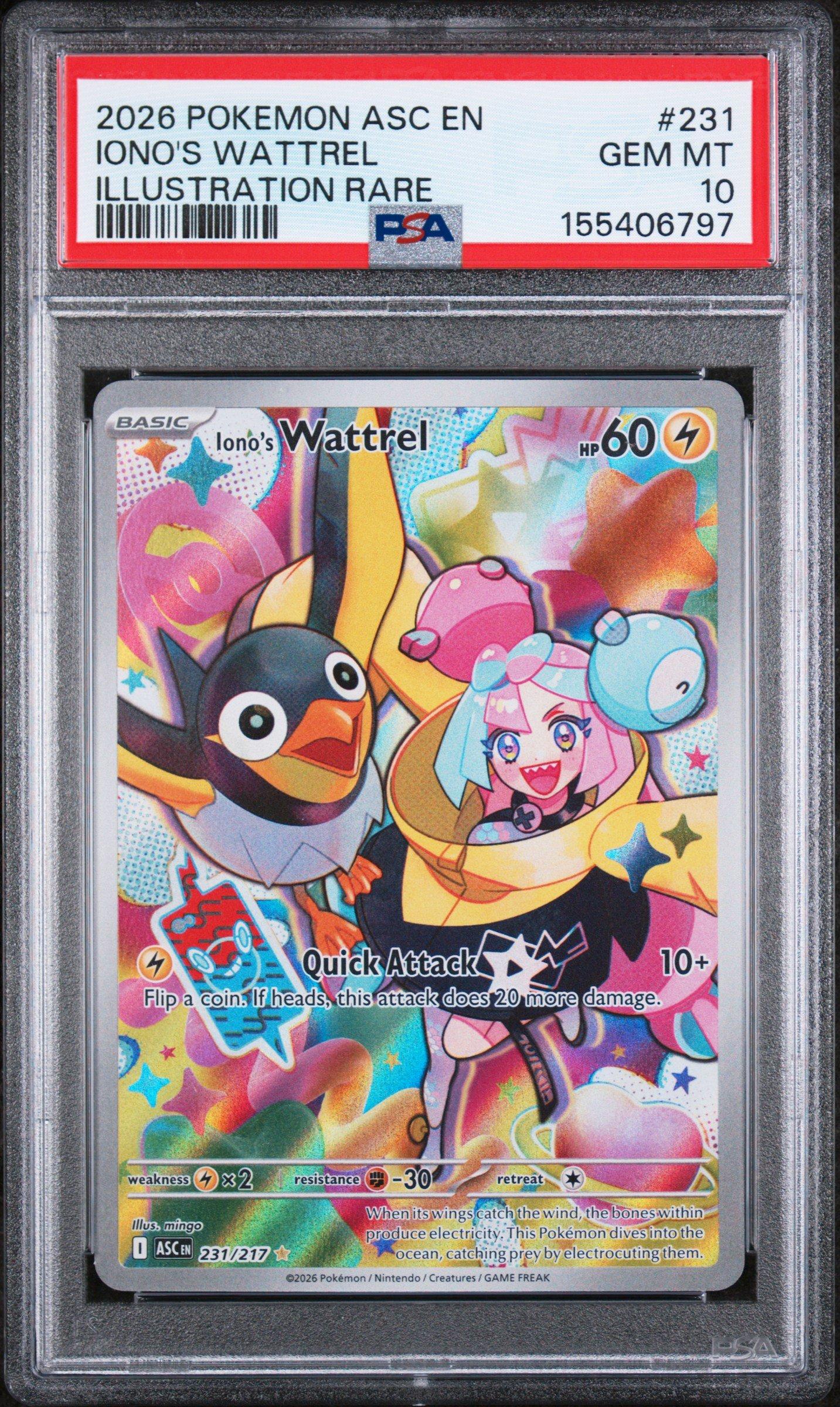 wattrel pokemon card price 2026 Asc En-ascended Heroes 231 Iono's Illustration Rare PSA 10 Graded as it is available in limited edition Kilowattrel 079/198 - Scarlet &