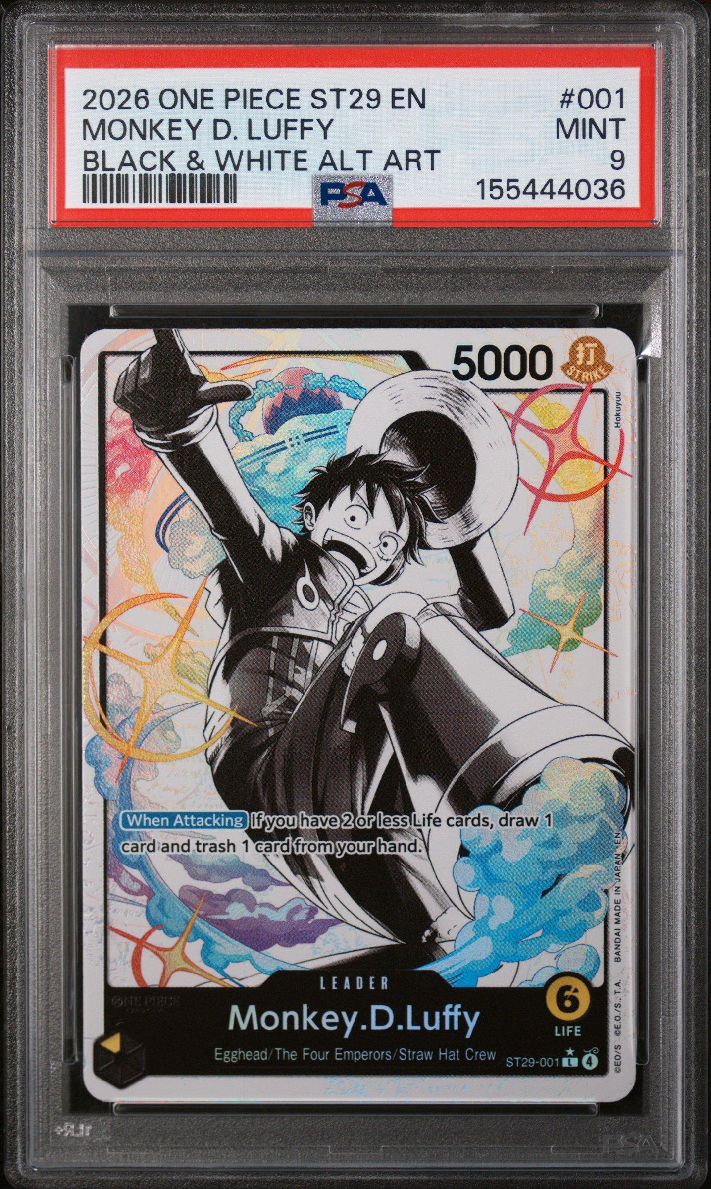 2026 One Piece Starter Deck St29-egghead 001 Monkey D. Luffy Black & White  Alternate Art PSA 9