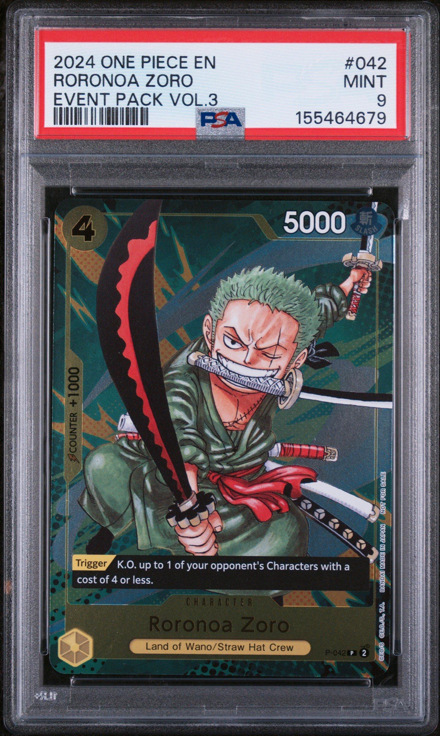 2024 One Piece Event Pack Vol.3 042 Roronoa Zoro PSA 9 Graded Card