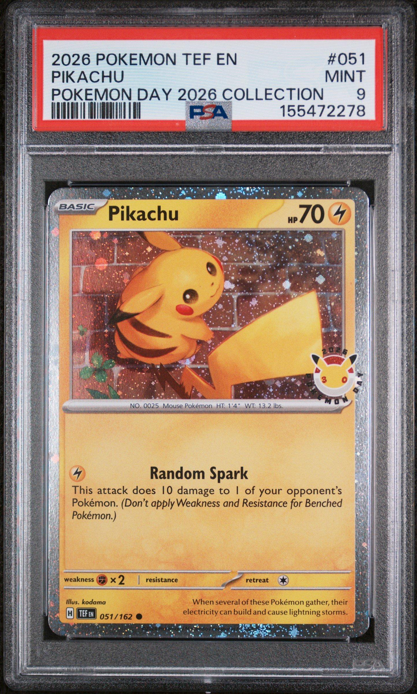 pikachu pokemon day card Pikachu Cosmos Holo Temporal Forces 051/162, NM Pokemon Card