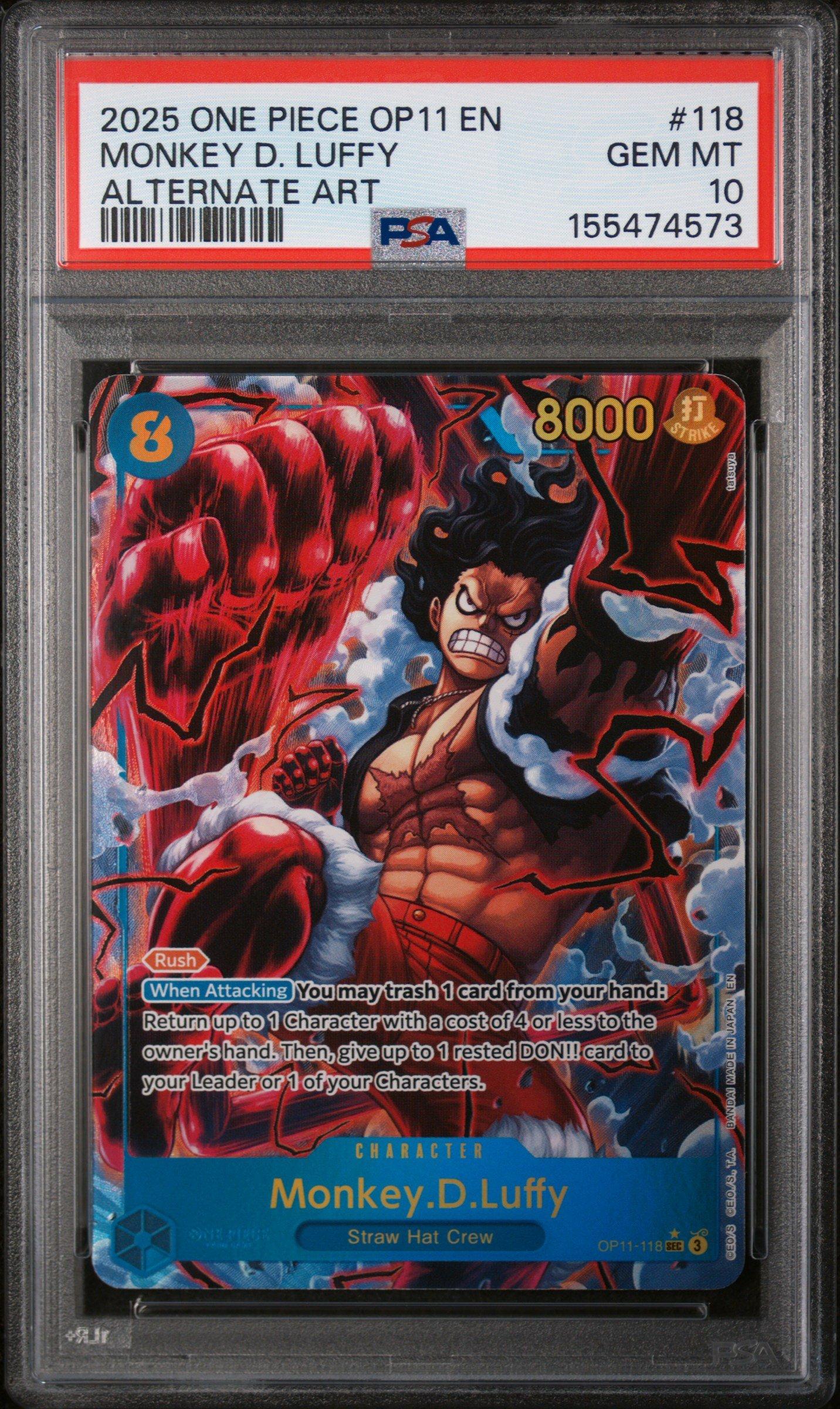 2025 One Piece Op11-a Fist Of Divine Speed 118 Monkey D.Luffy Alternate Art PSA 10