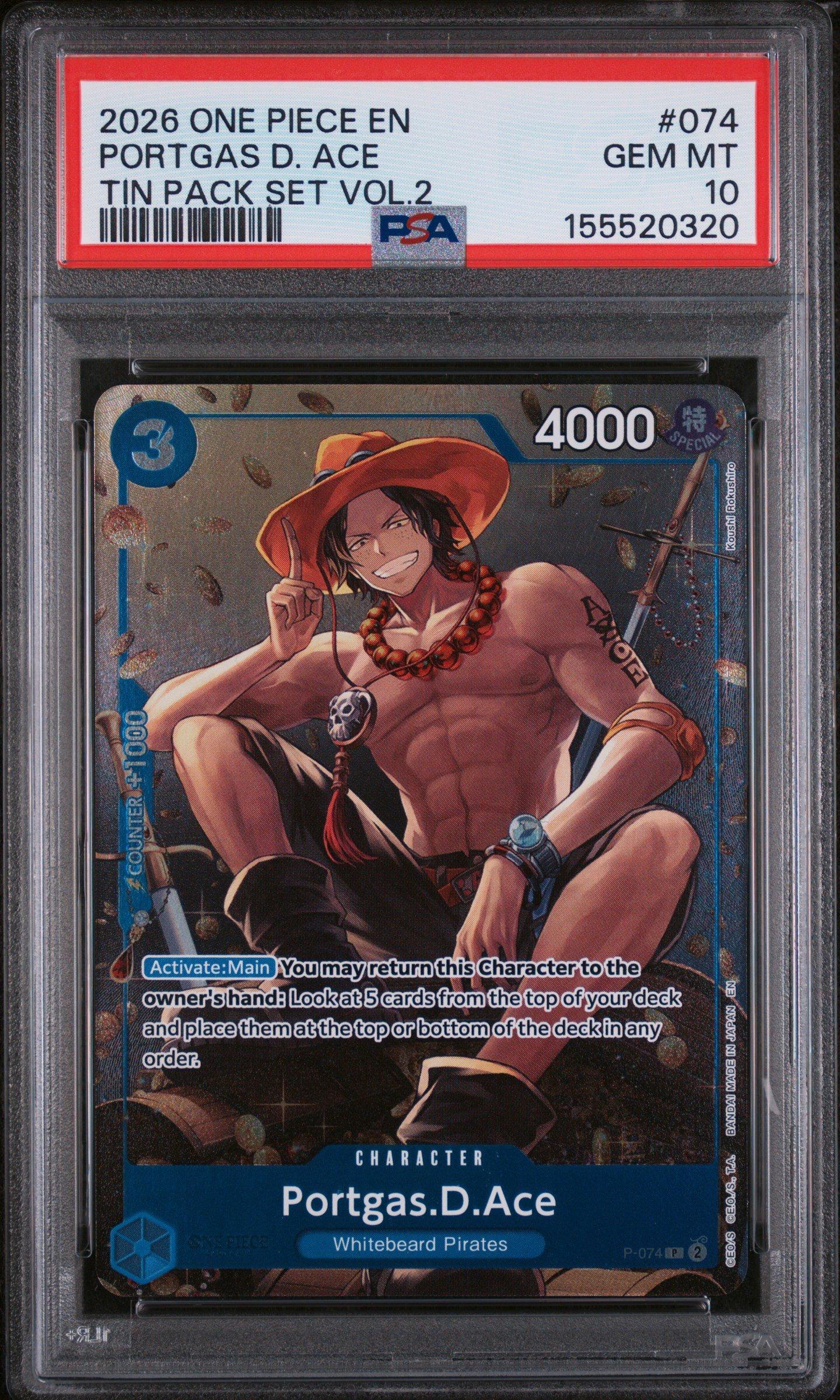 2026 One Piece Promos 074 Portgas D. Ace Tin Pack Set Vol.2 PSA 10