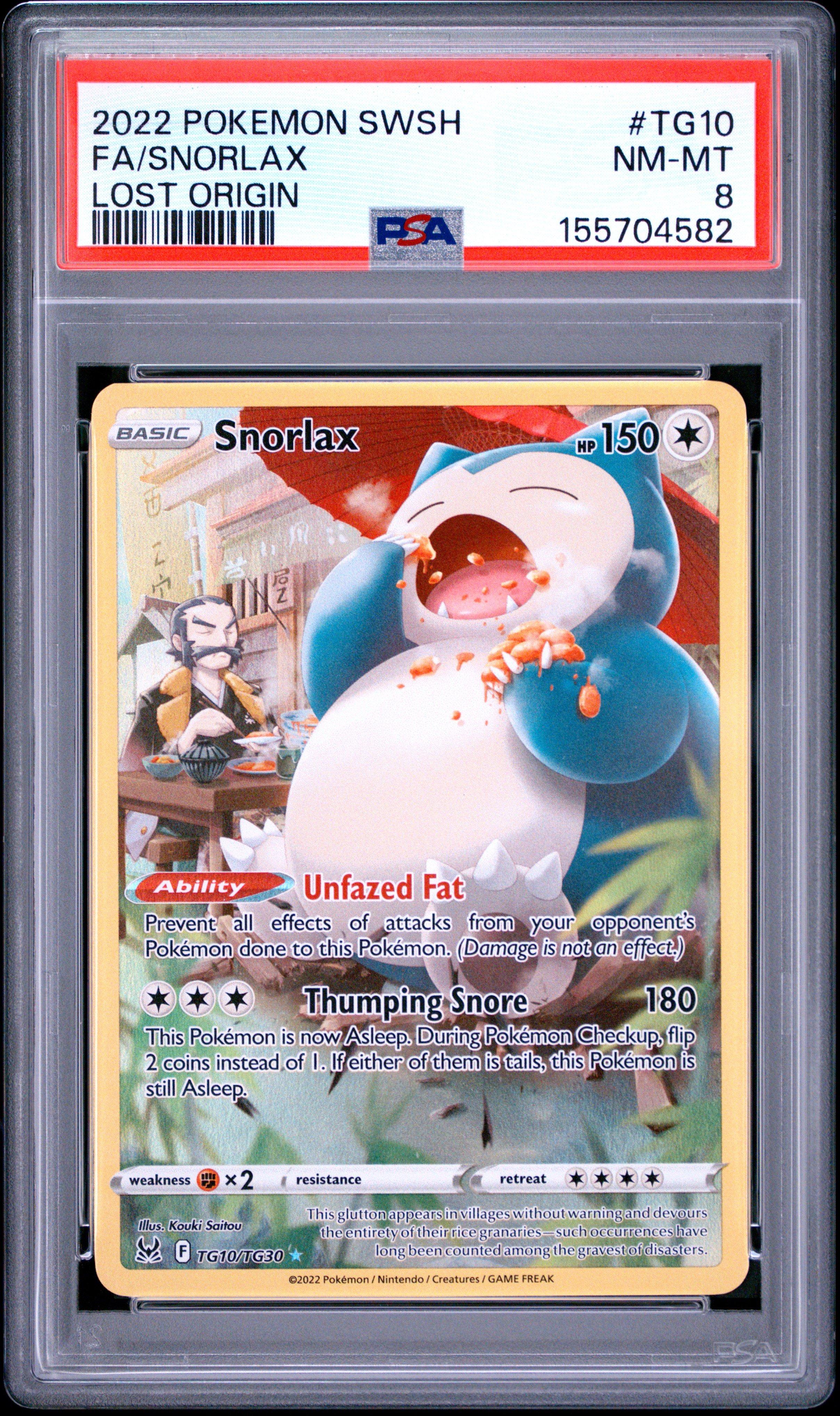 2022 Pokemon Sword & Shield Lost Origin Tg10 Full Art/snorlax PSA