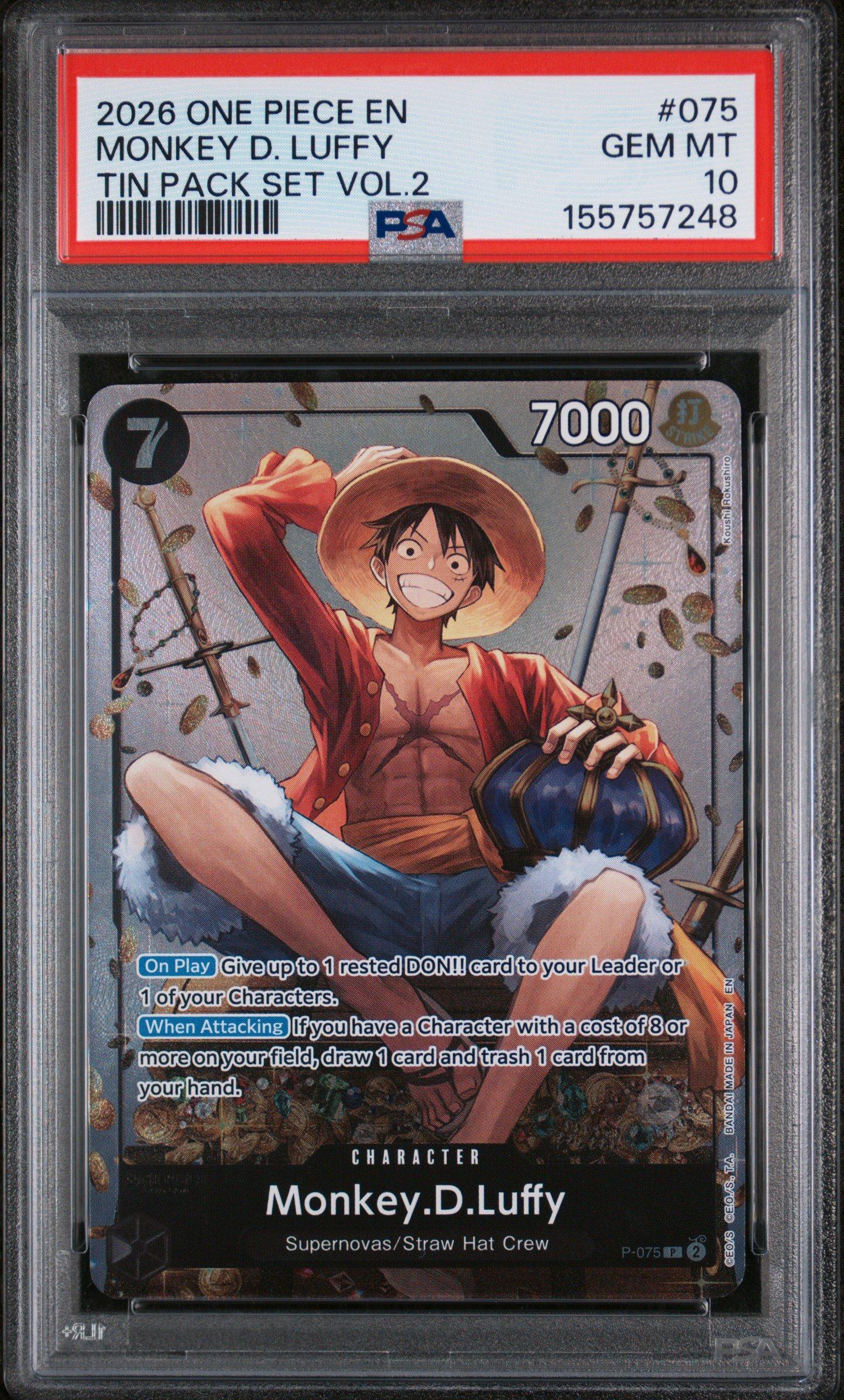 2026 One Piece Promos 075 Monkey D. Luffy Tin Pack Set Vol.2 PSA