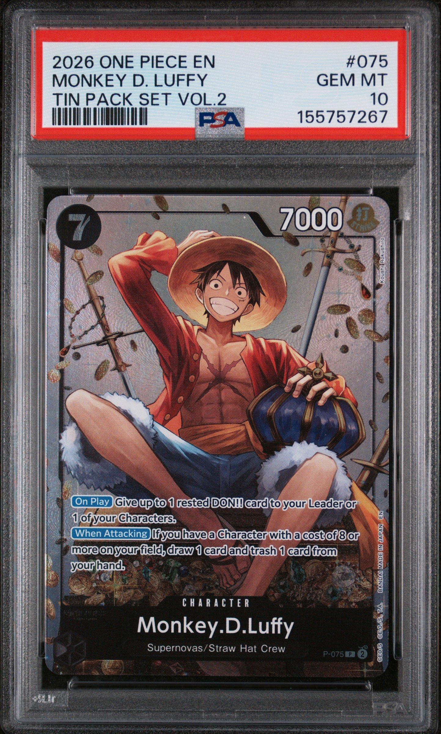 2026 One Piece Promos 075 Monkey D. Luffy Tin Pack Set Vol.2 PSA