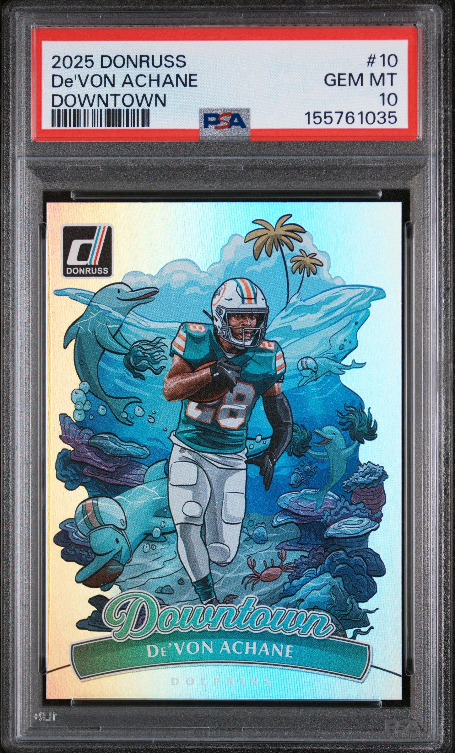 2025 Panini Donruss Downtown 10 De'von Achane PSA 10 Graded Card