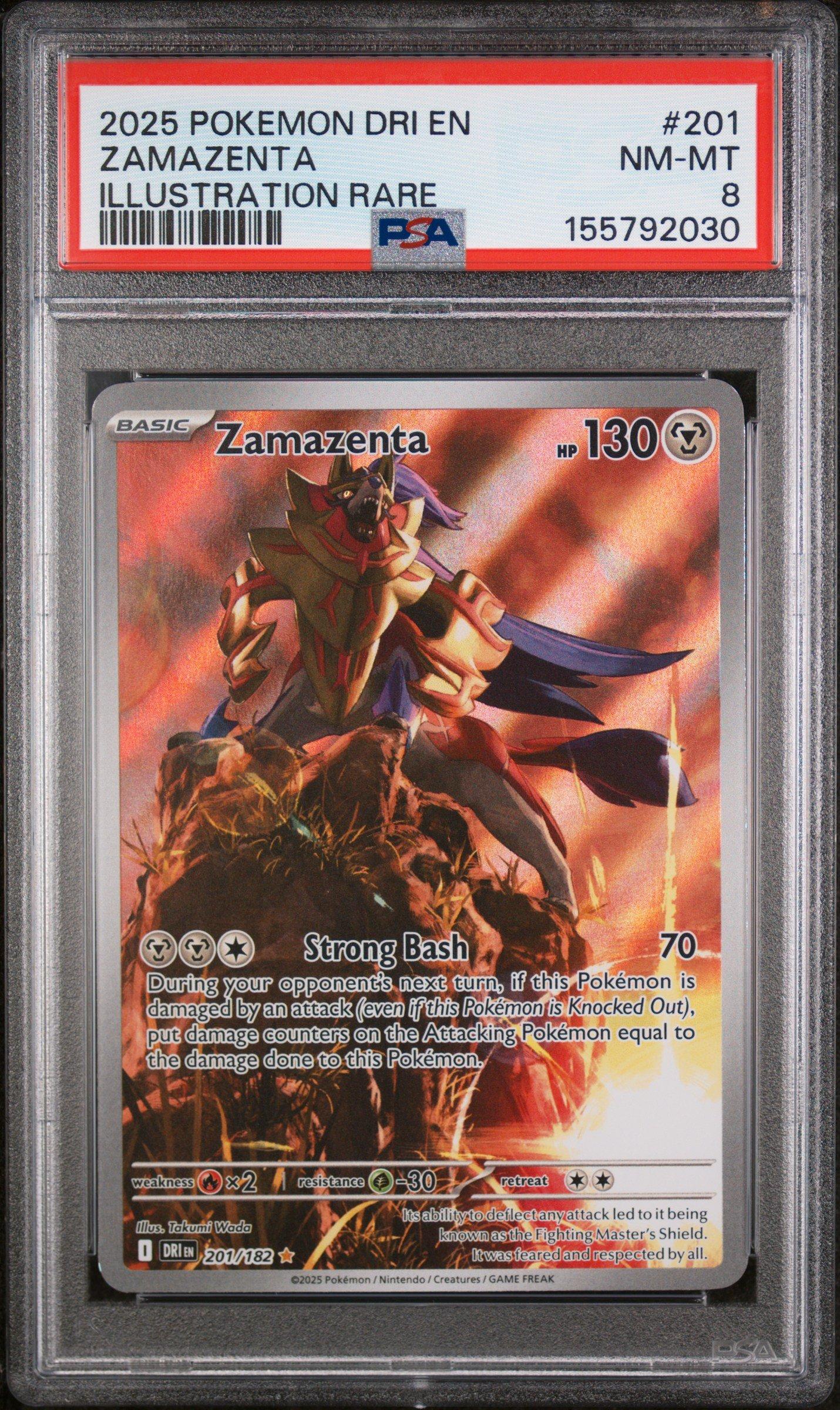zamazenta rare card 2025 Pokemon Dri En-destined Rivals 201 Zamazenta Illustration Rare PSA 8