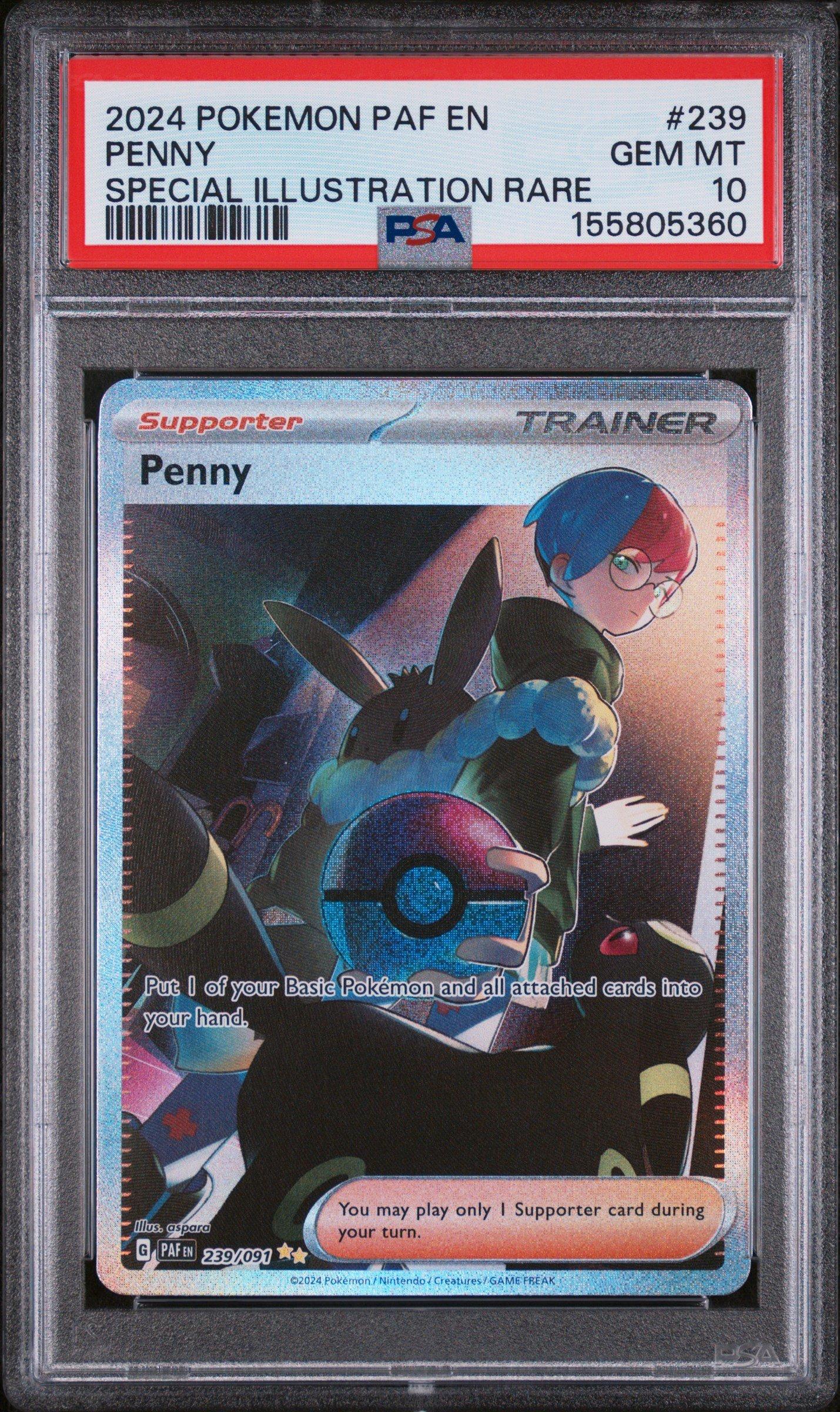 2024 Pokemon Paldean Fates 239 Penny Special Illustration Rare PSA 10