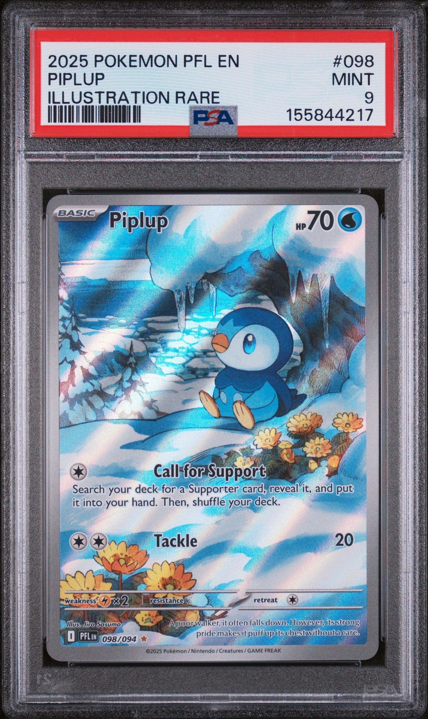 piplup pokemon card 2025 Pokemon Pfl En-phantasmal Flames 098 Piplup Illustration Rare PSA 9