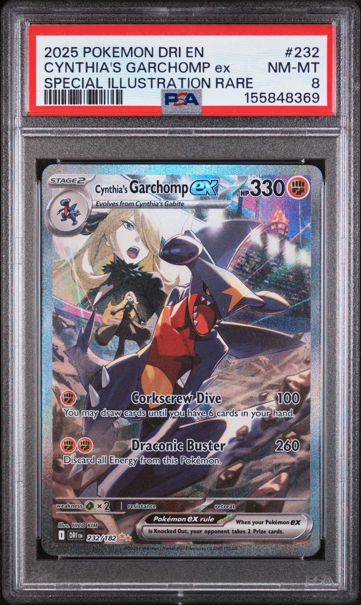 how much does it cost to get cards graded pokemon 2025 Dri En-destined Rivals 232 Cynthia's Garchomp Ex Special Illustration Rare PSA 8 Card how much does it cost
