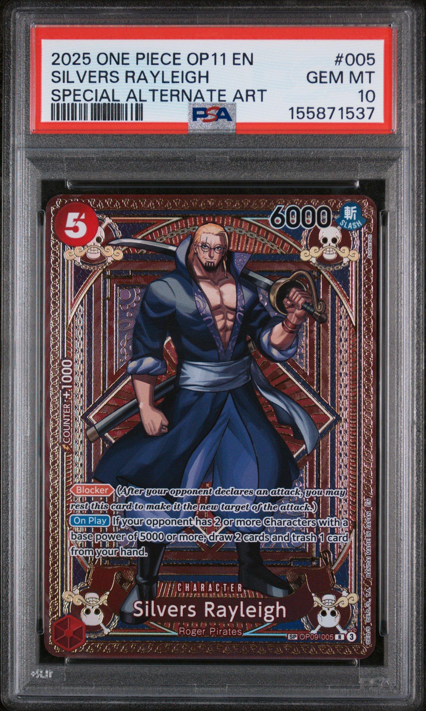 2025 One Piece Op11-a Fist Of Divine Speed 005 Silvers Rayleigh Special Alternate Art PSA 10