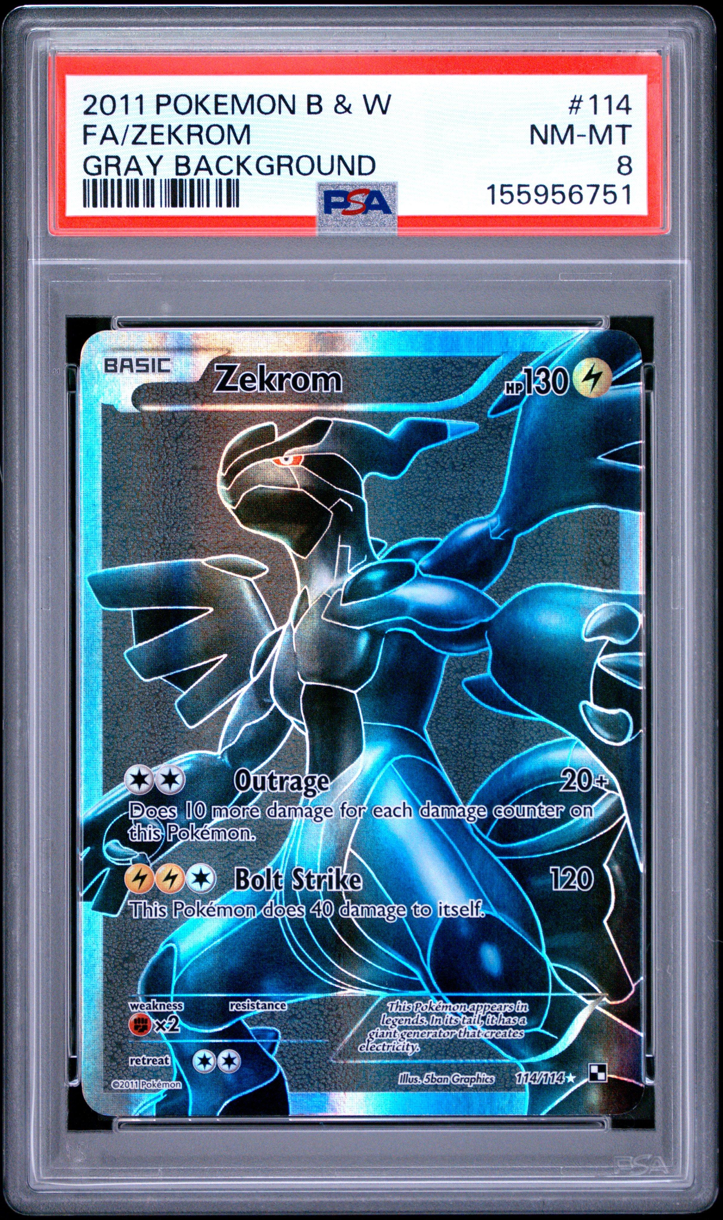 zekrom full art pokemon card 2011 Black & White 114 Art/zekrom Gray Background PSA 8 Graded White Ultra Rare #114 Card Zekrom EX 2025 Pokemon Black