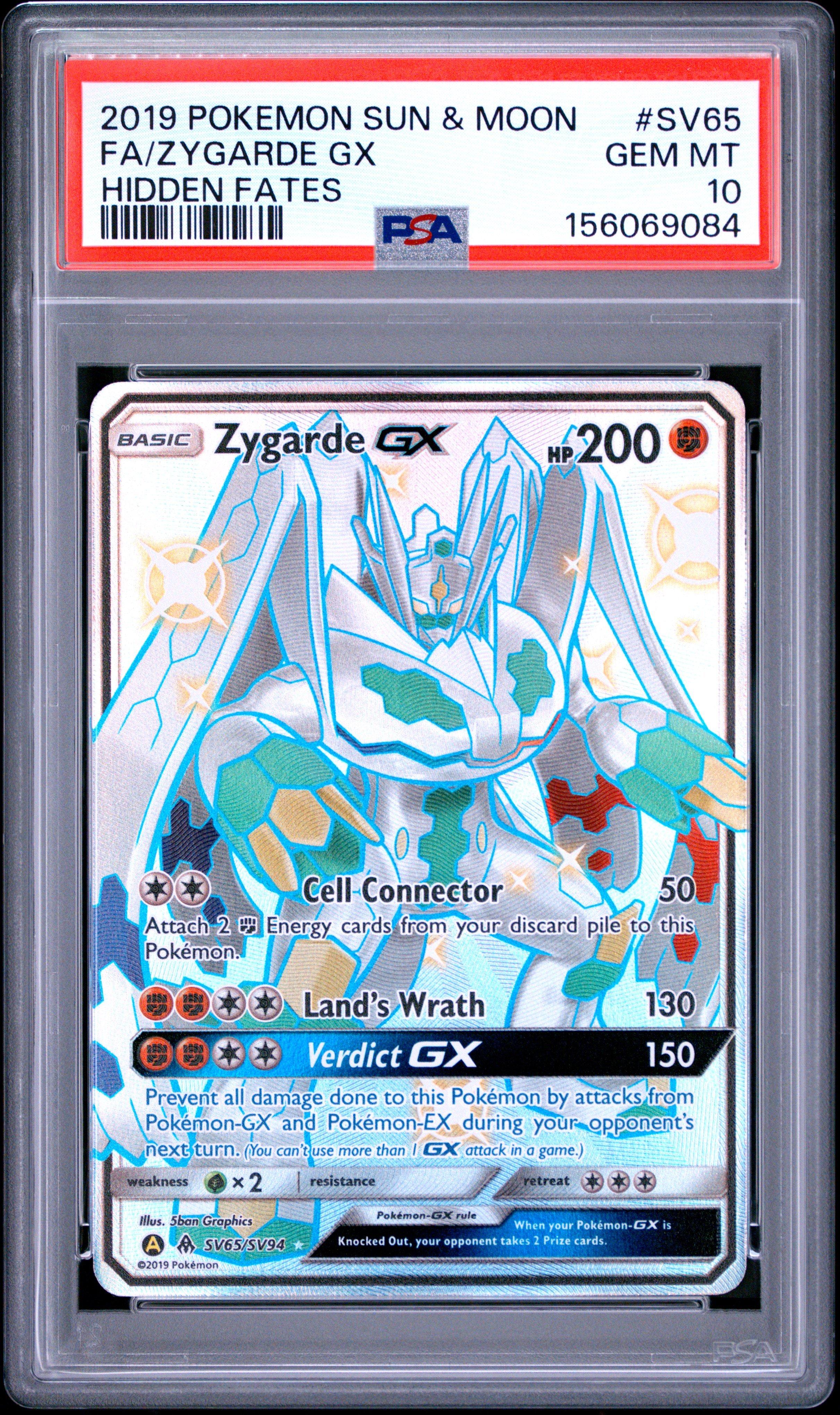 2019 Pokemon Sun & Moon Hidden Fates Sv65 Full Art/zygarde Gx PSA