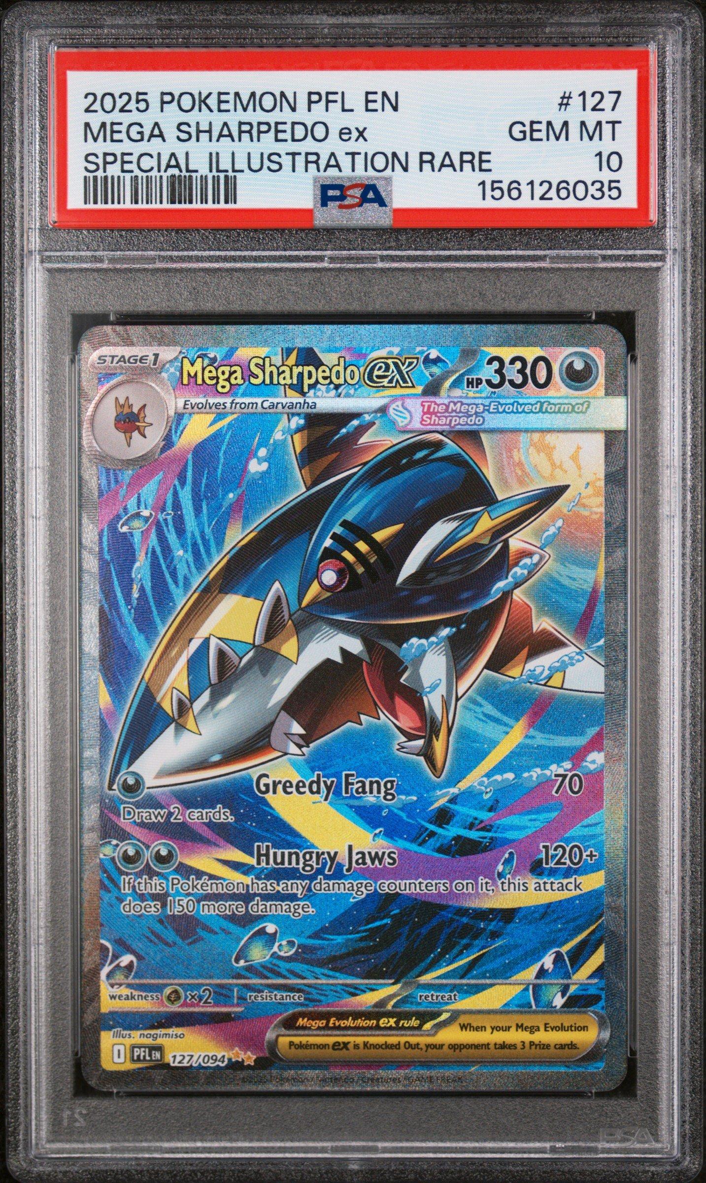 2025 Pokemon Pfl En-Phantasmal Flames 127 Mega Sharpedo Ex Special Illustration Rare PSA 10