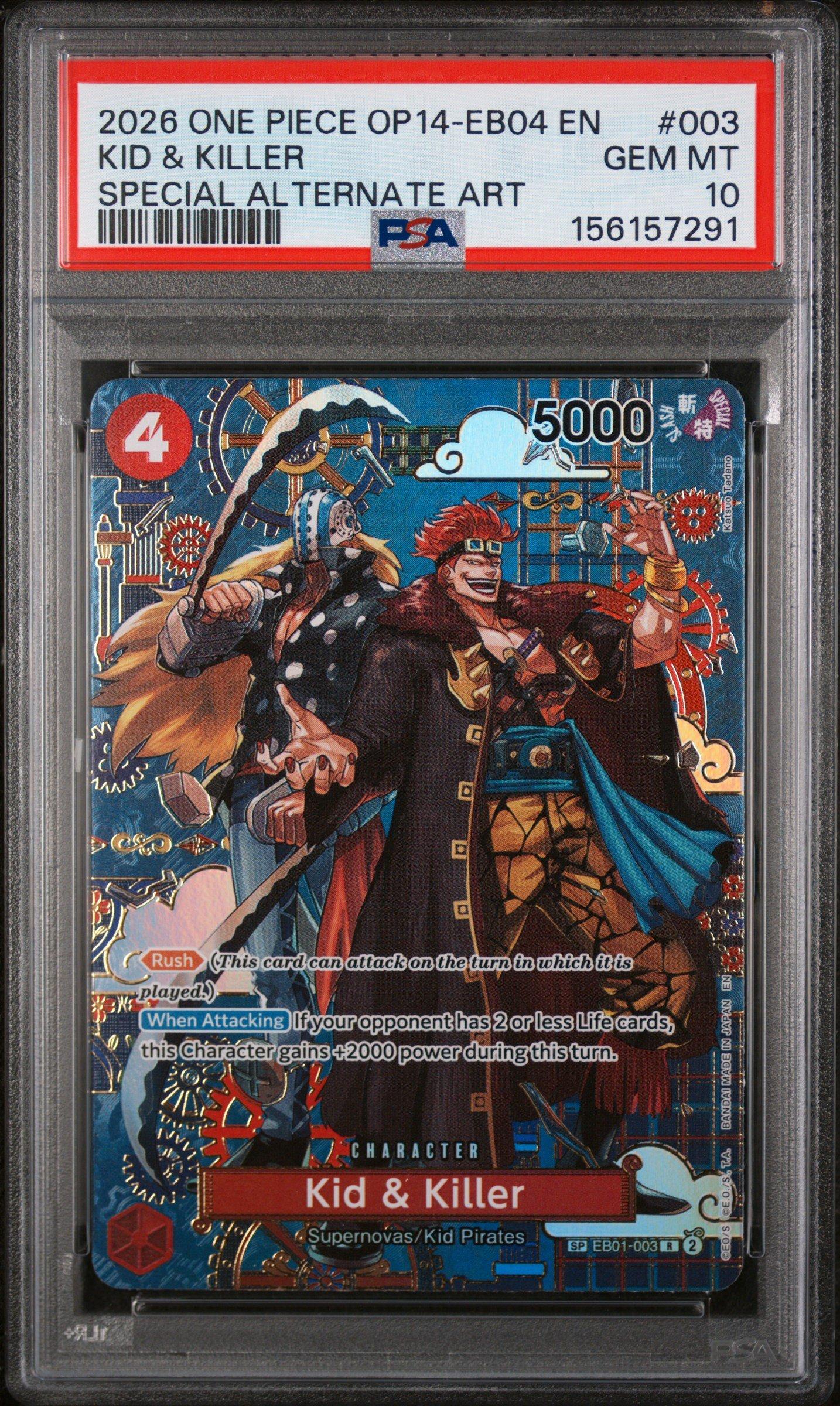 2026 One Piece Op14-eb04-the Azure Seas Seven 003 Kid & Killer Special Alternate Art PSA 10