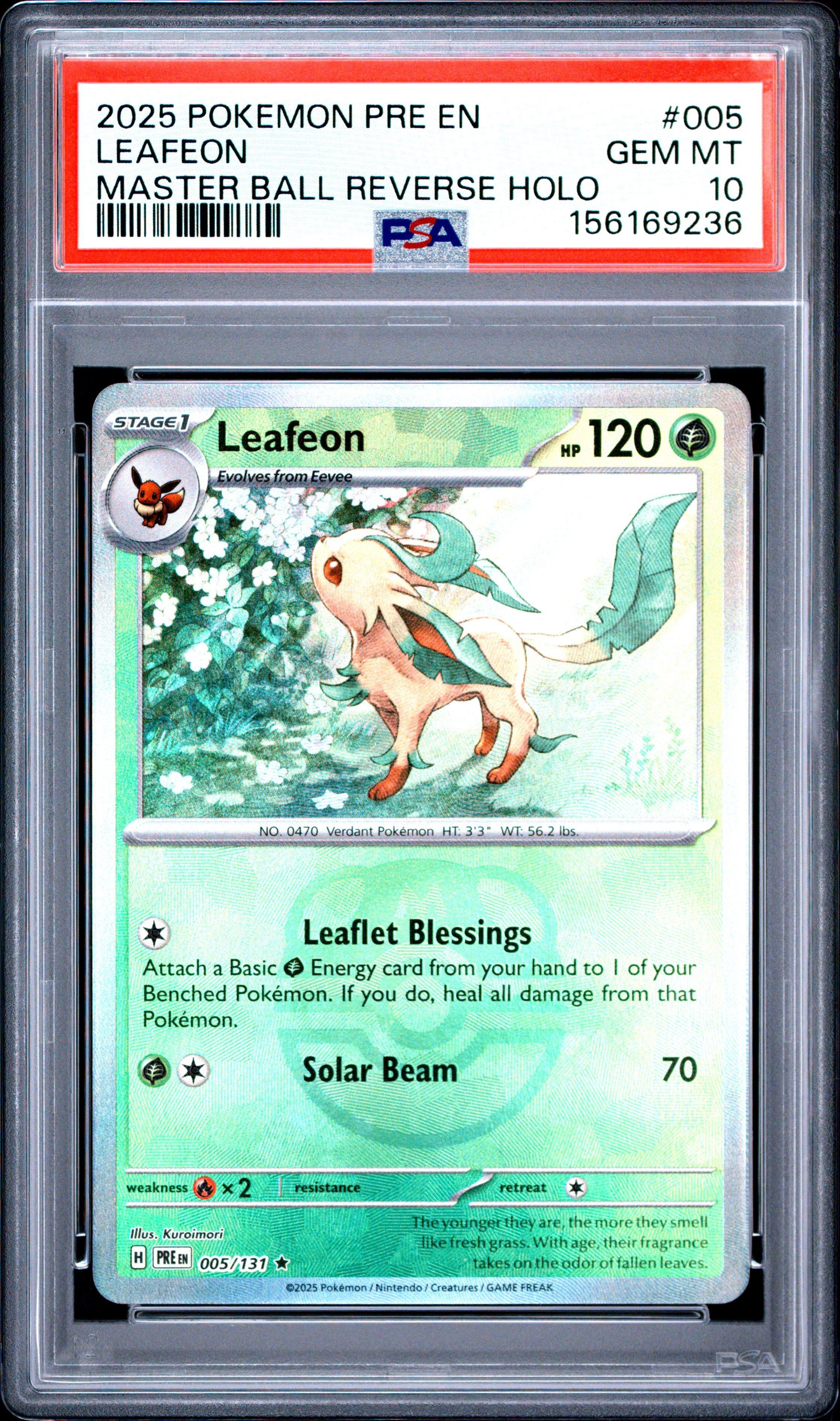 2025 Pokemon Pre En-prismatic Evolutions 005 Leafeon Master Ball