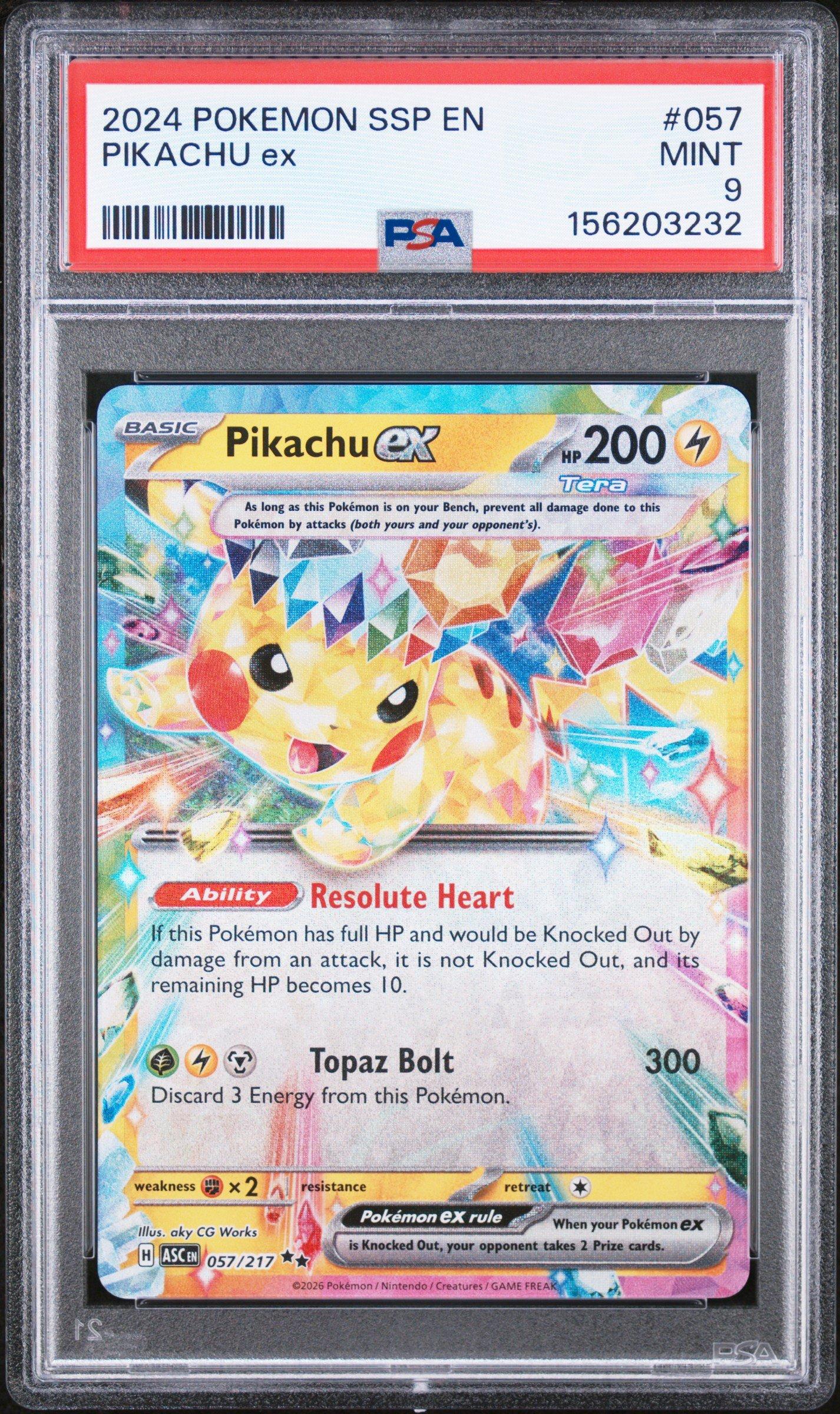 2024 Pokemon Ssp En-surging Sparks 057 Pikachu Ex PSA 9 Graded