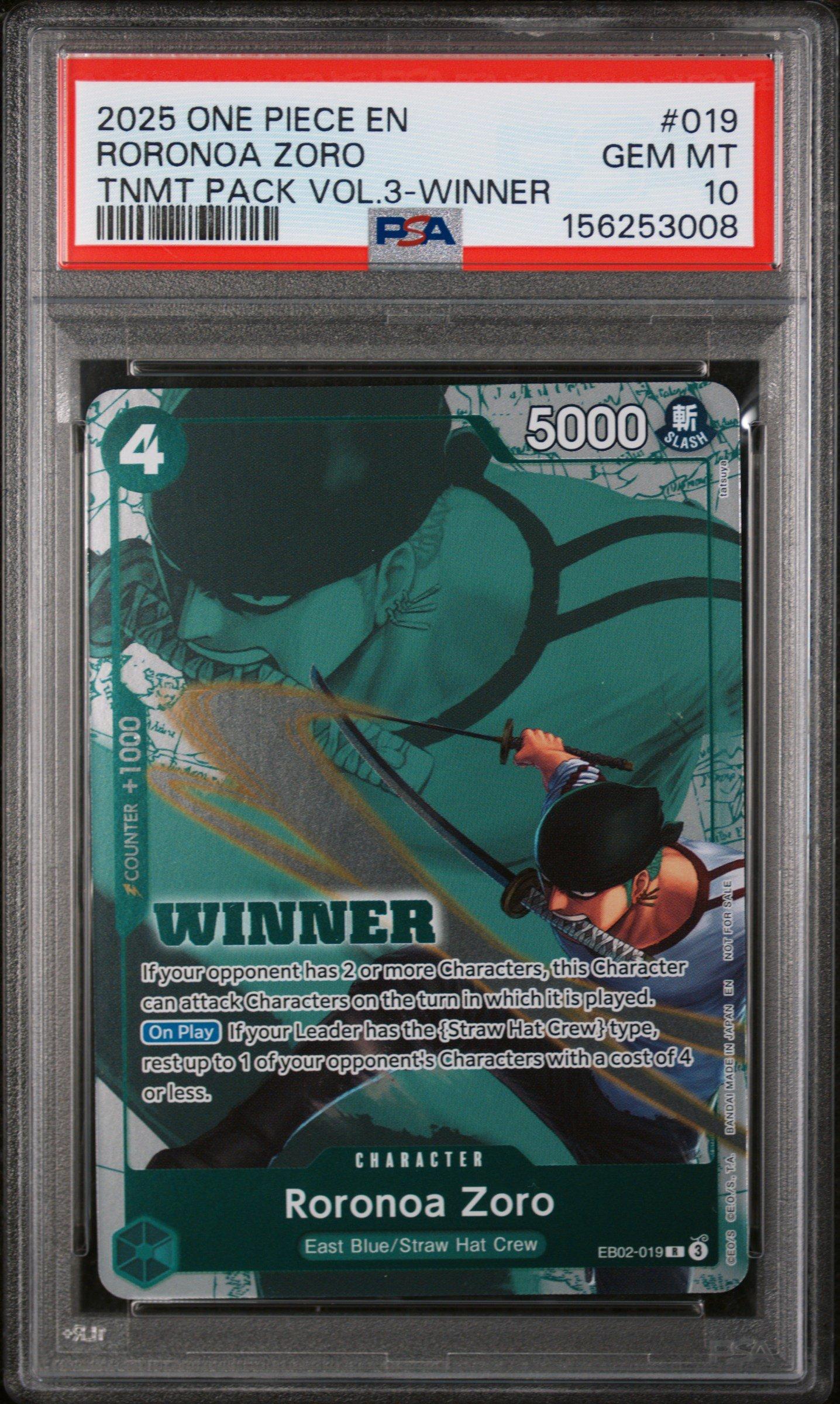 2025 One Piece Tournament Pack Vol.3 019 Roronoa Zoro Winner PSA